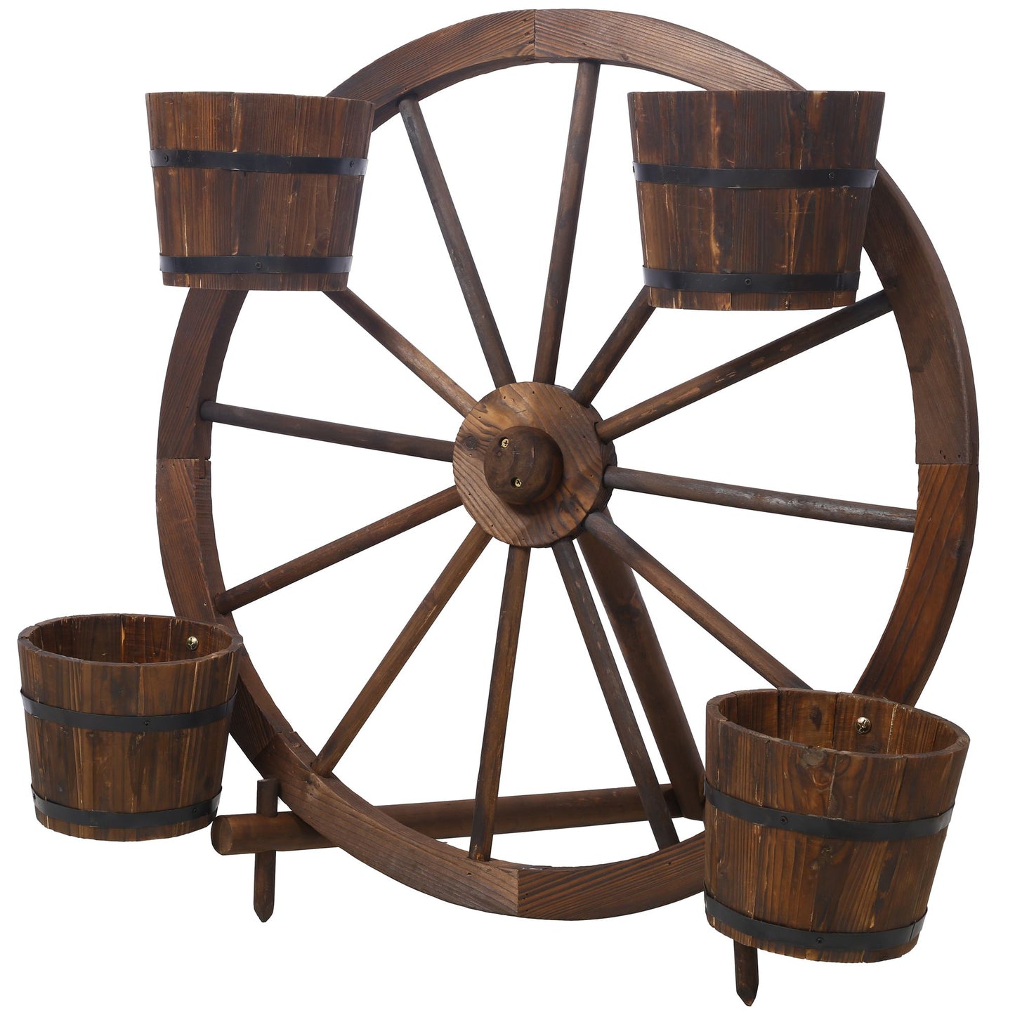 Wood wagon wheel barrel planter,Wagon Wheel Barrel Planter Display