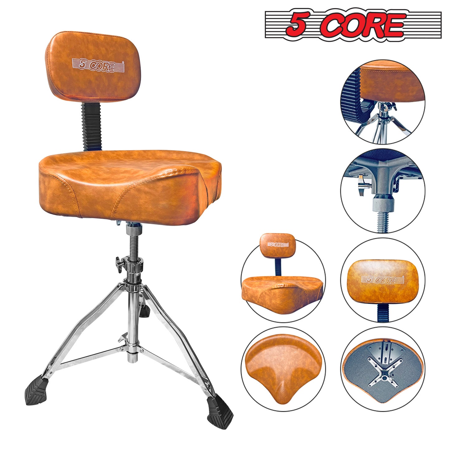 5 Core Drum Throne with Backrest Brown Thick Padded Saddle