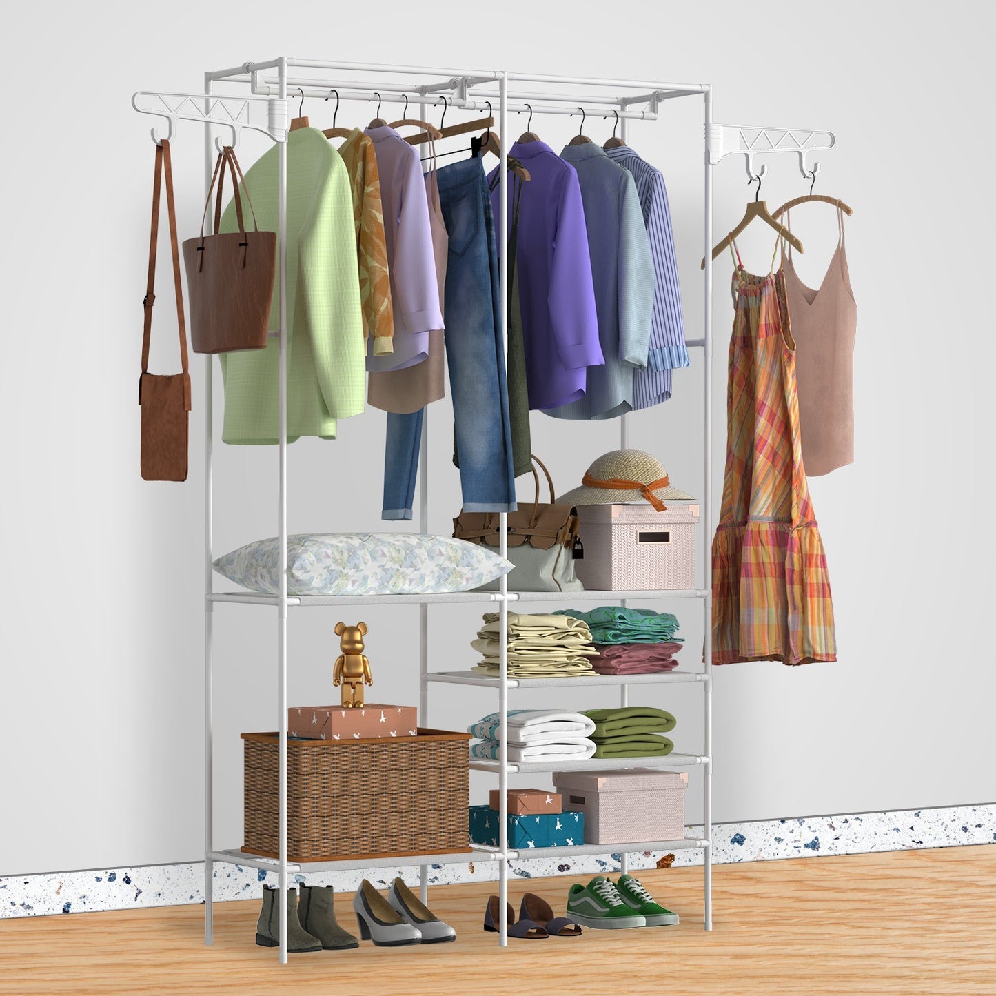 Metal Garment Rack Shoe Clothing Organizer