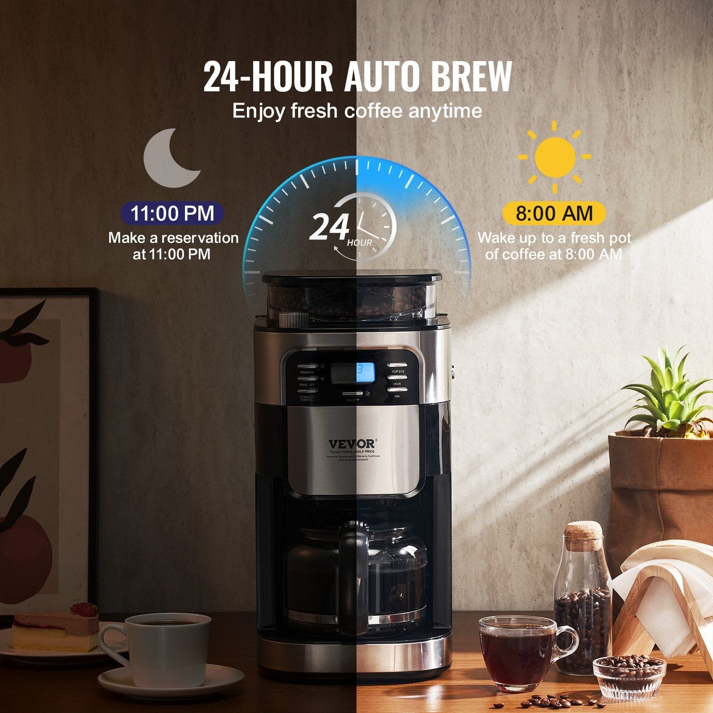 12-Cup Coffee Maker Drip Coffee Machine with 24-Hour Timer for Auto Brew