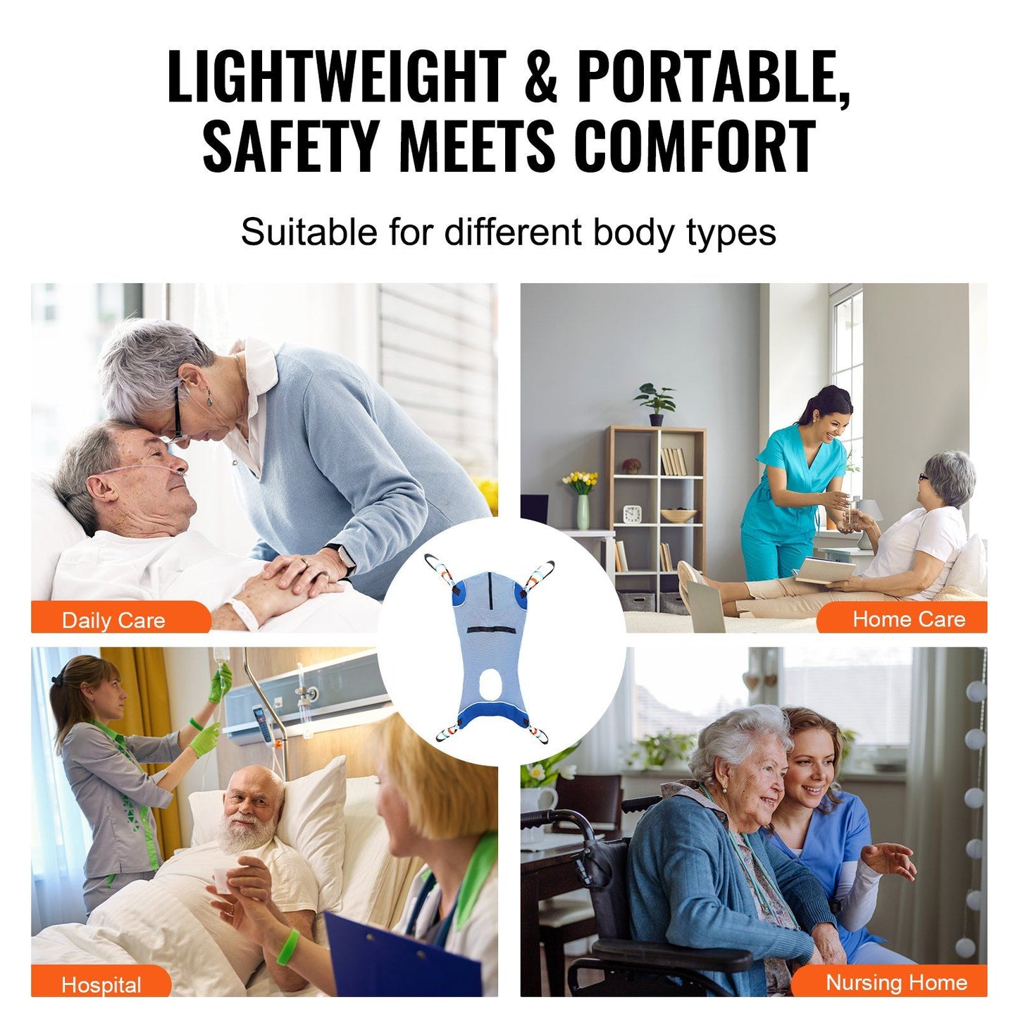 Full Body Patient Lift Sling with Commode Opening Medical Aid Sling L-Size, 147 x 105cm, 600LBS