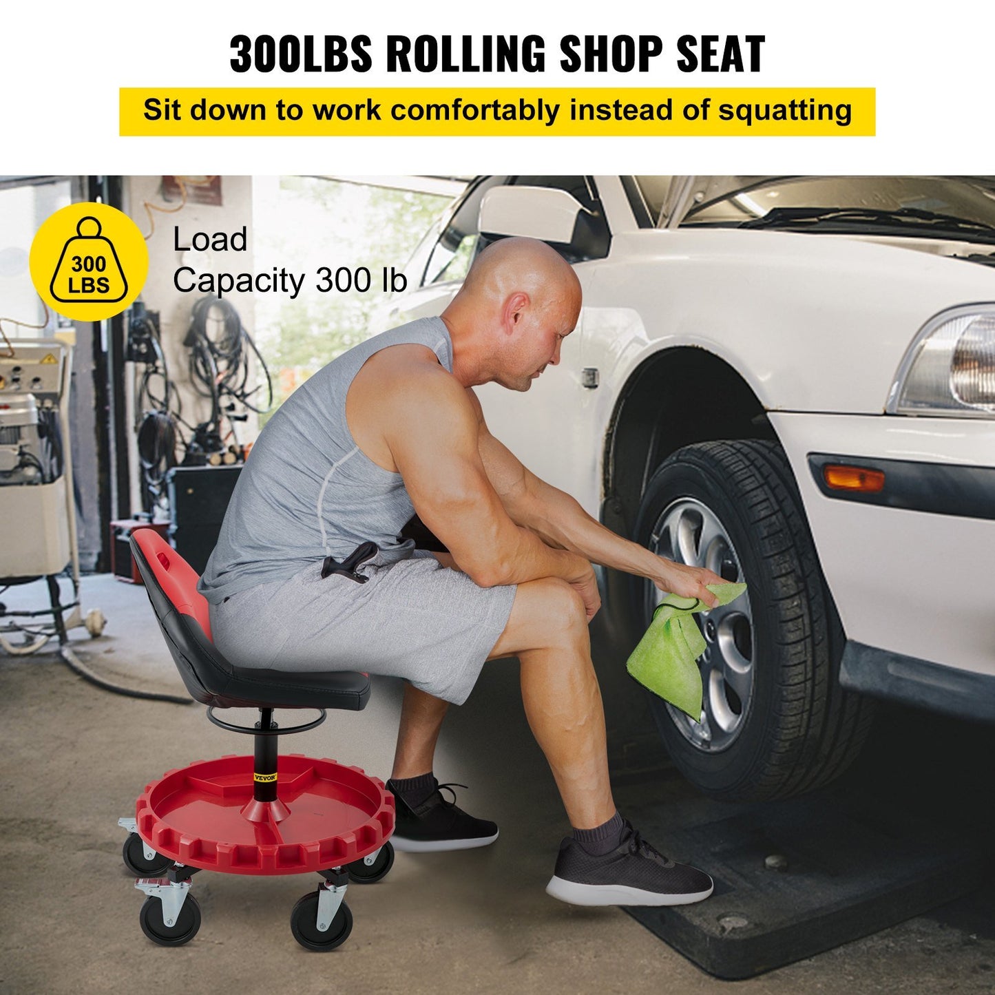 Rolling Garage Stool/ 300LBS Capacity