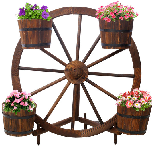 Wood wagon wheel barrel planter,Wagon Wheel Barrel Planter Display