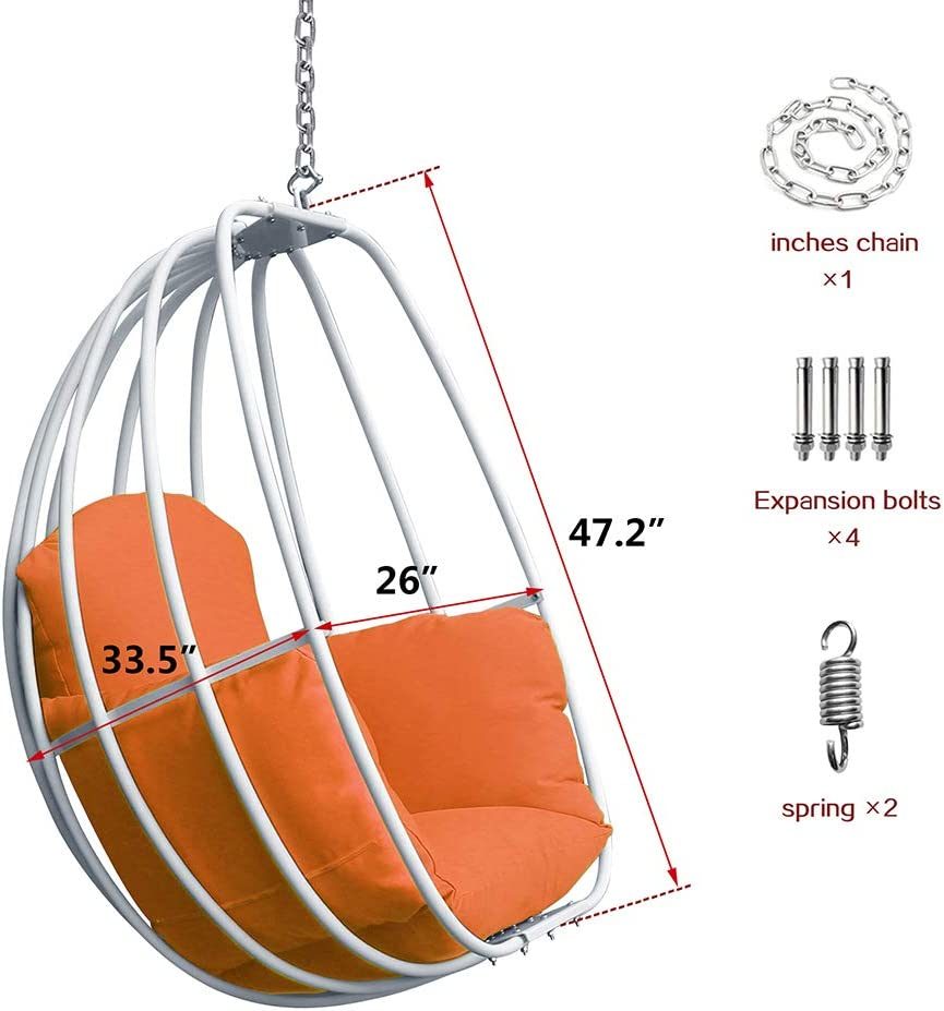 Aluminum Egg Chair; Hanging Swing Chair with Thickness Cushion for Indoor