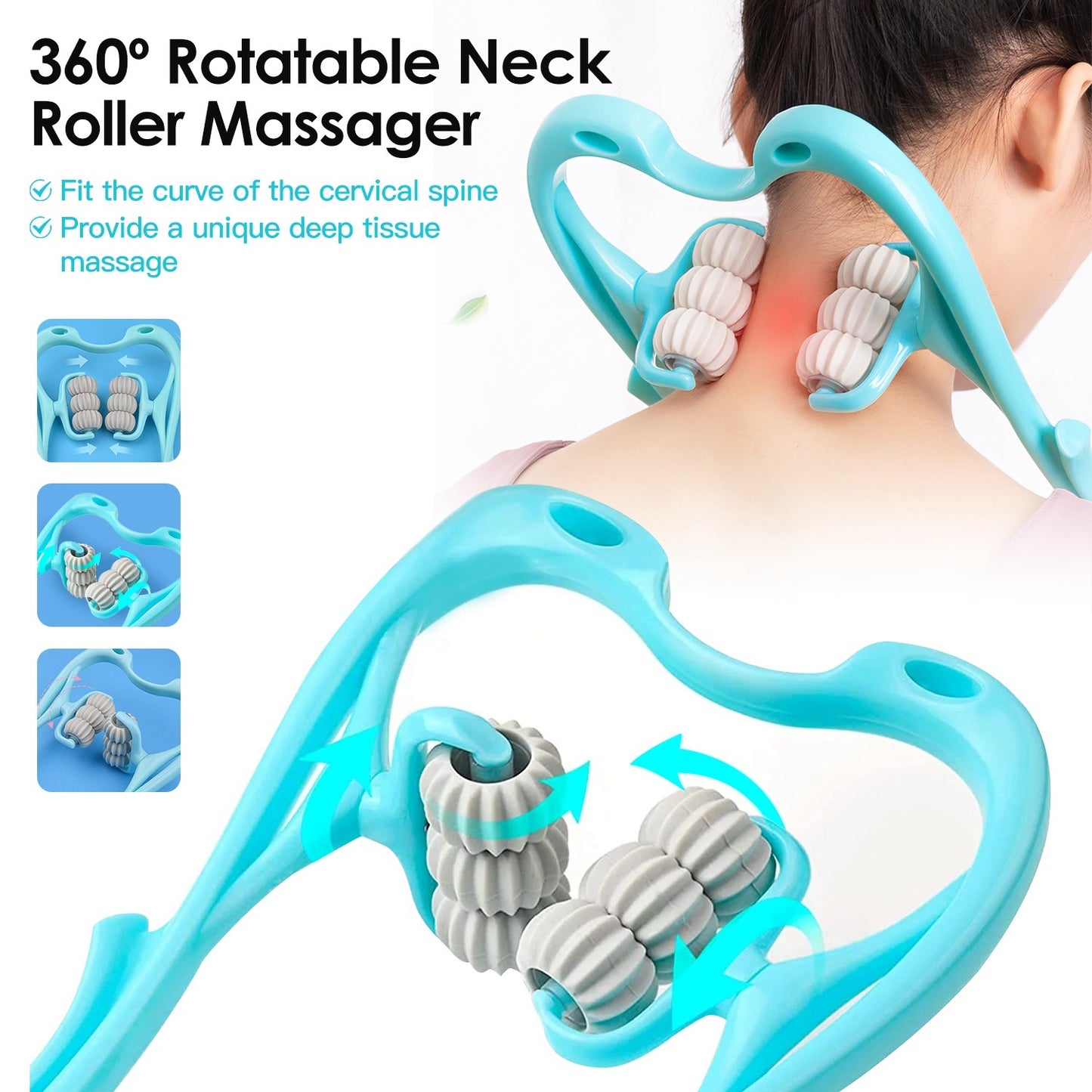 Neck Roller Massager 360º Rotatable Trigger Point Roller Portable Massager