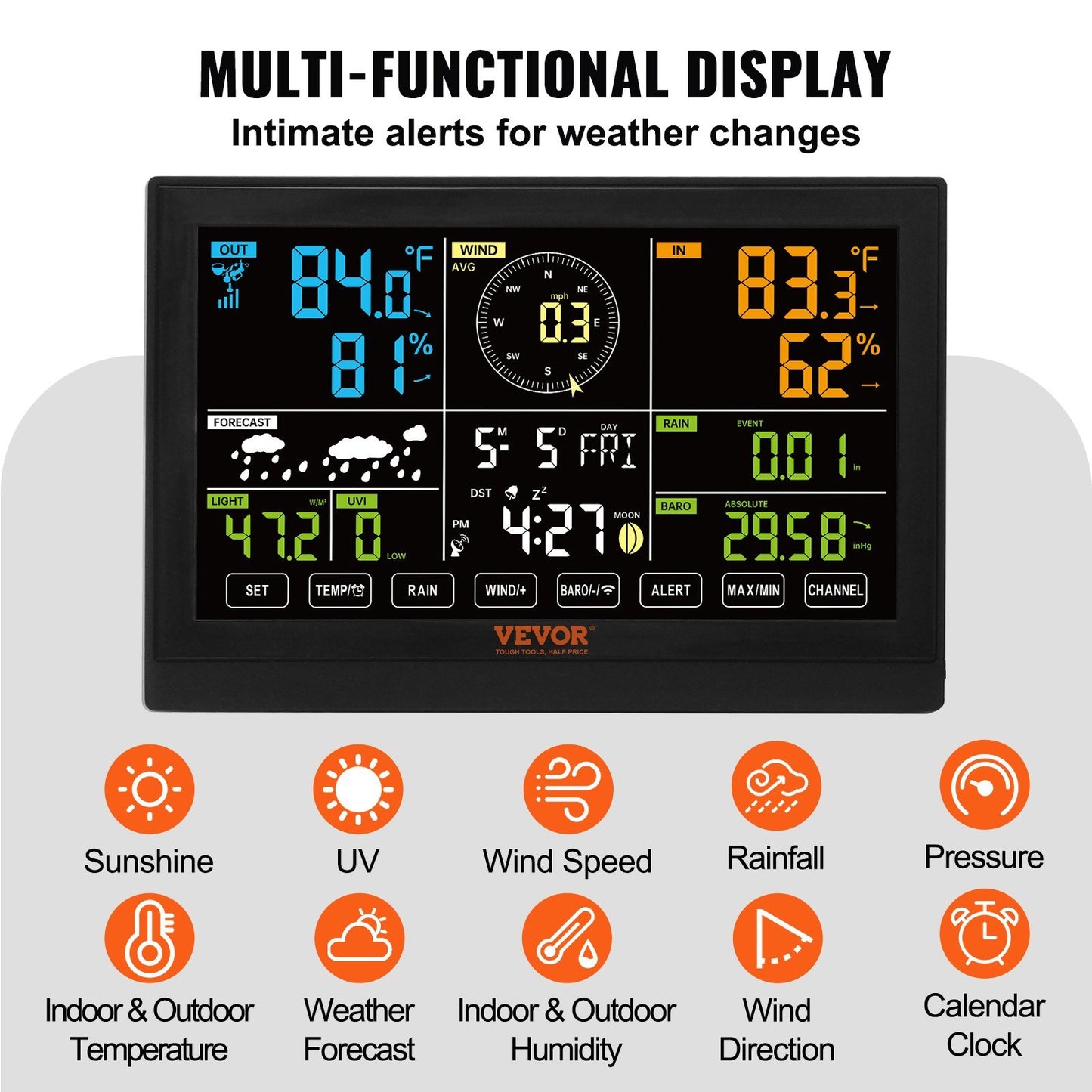 7-in-1 Wireless Weather Station, 7.5 in Large Color Display