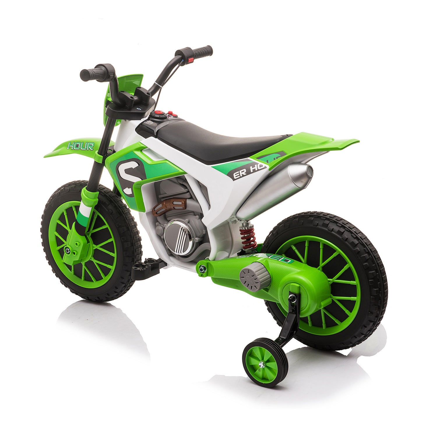 12V Kids Ride on Toy Motorcycle, Electric Motor Toy Bike with Training Wheels for Kids 3-6, Green