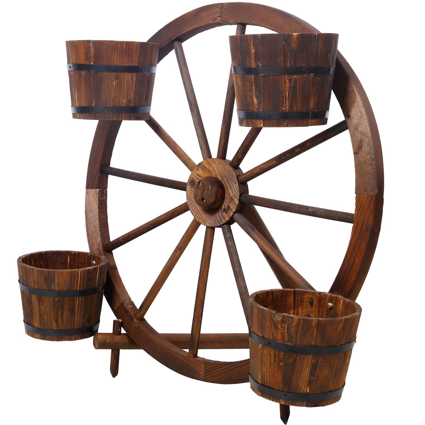 Wood wagon wheel barrel planter,Wagon Wheel Barrel Planter Display