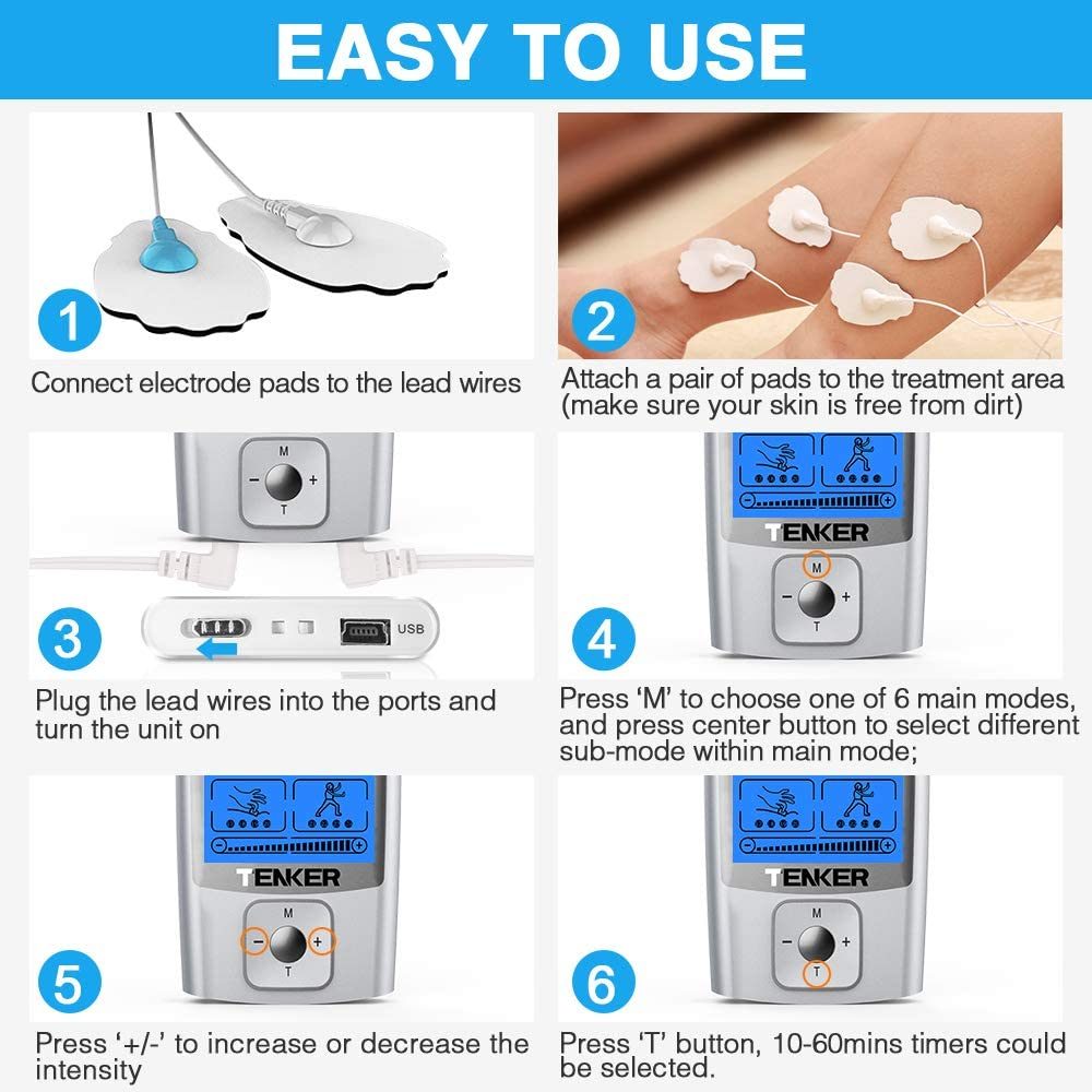 TENKER EMS TENS Unit with 8 Electrode Pads