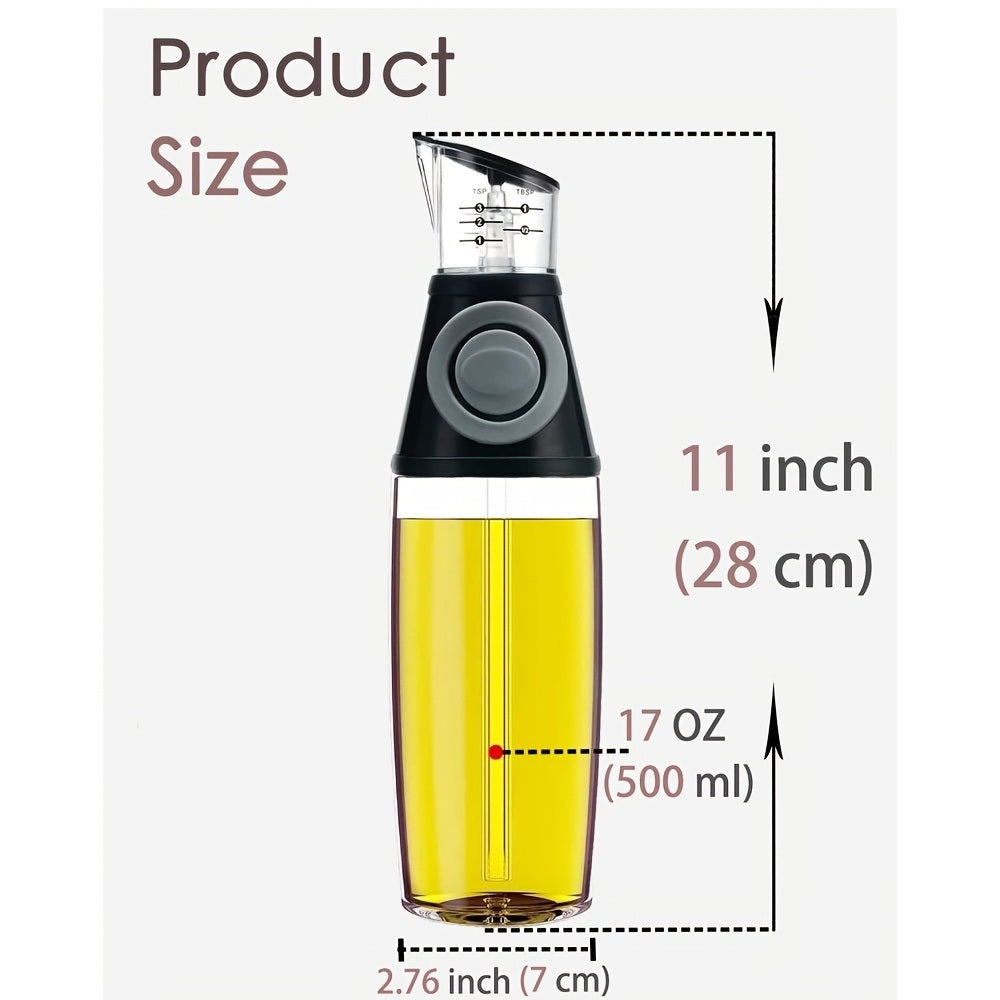 1pc Oil Dispenser Bottle; 17oz Olive Oil Dispenser Oil Sprayer; Clear Glass Refillable Oil And Vinegar Dispenser Bottle With Measuring Scale Pump For Kitchen; Cooking; Salads