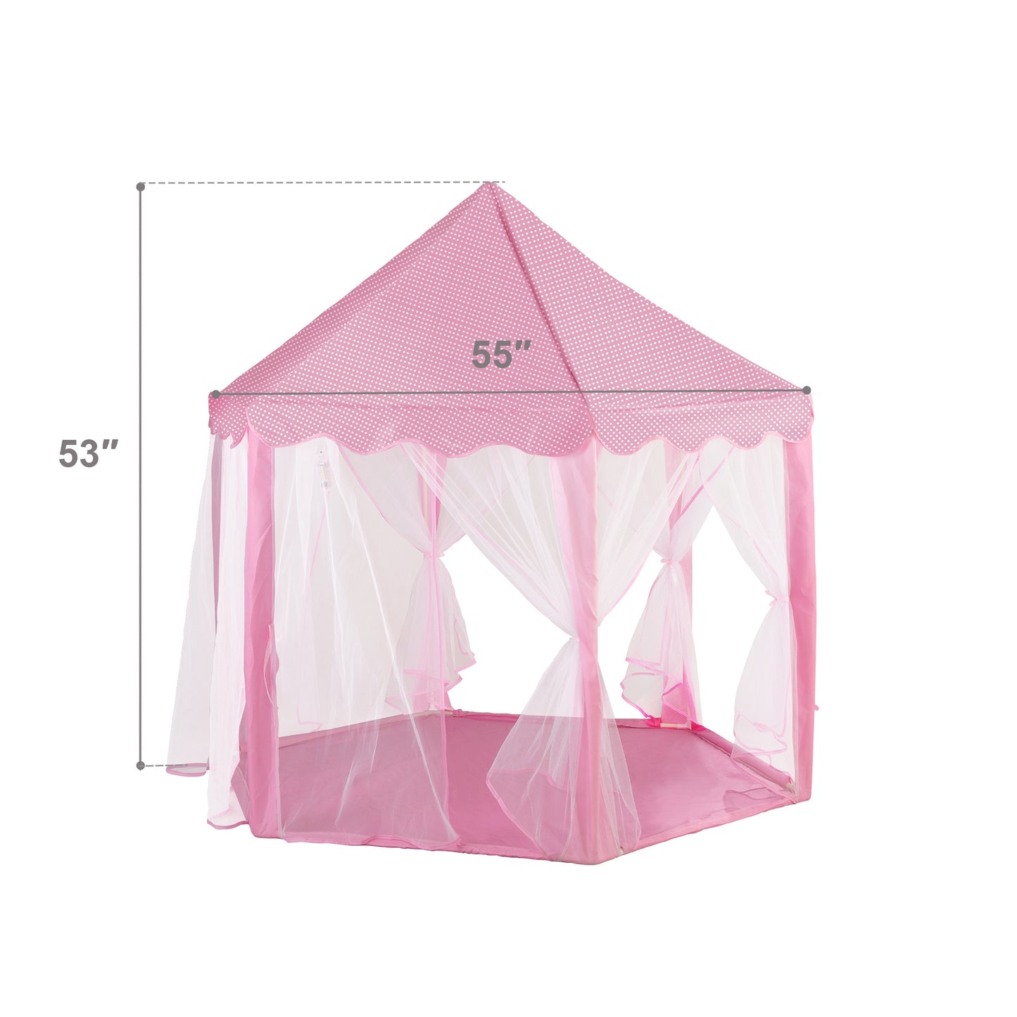 53"H Princess Castle Play Tent House with LED Star Lights for Kids, Indoor and Outdoor, Pink