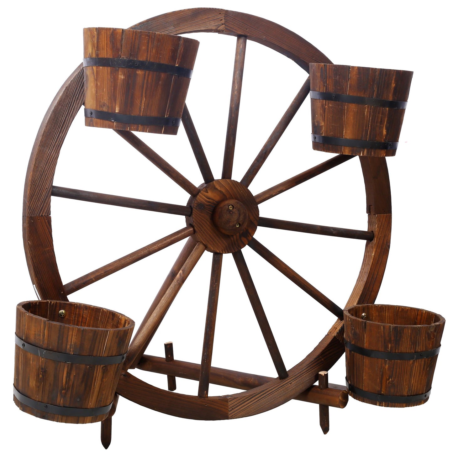 Wood wagon wheel barrel planter,Wagon Wheel Barrel Planter Display