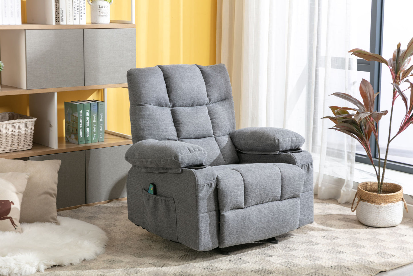 Recliner Chair Massage Heating sofa with USB and side pocket 2 Cup Holders (Grey)