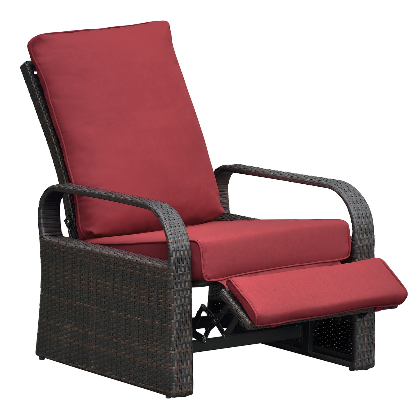 Outdoor Recliner Chair;  Automatic Adjustable Wicker Lounge Recliner Chair with 5.12'' Thicken Cushion