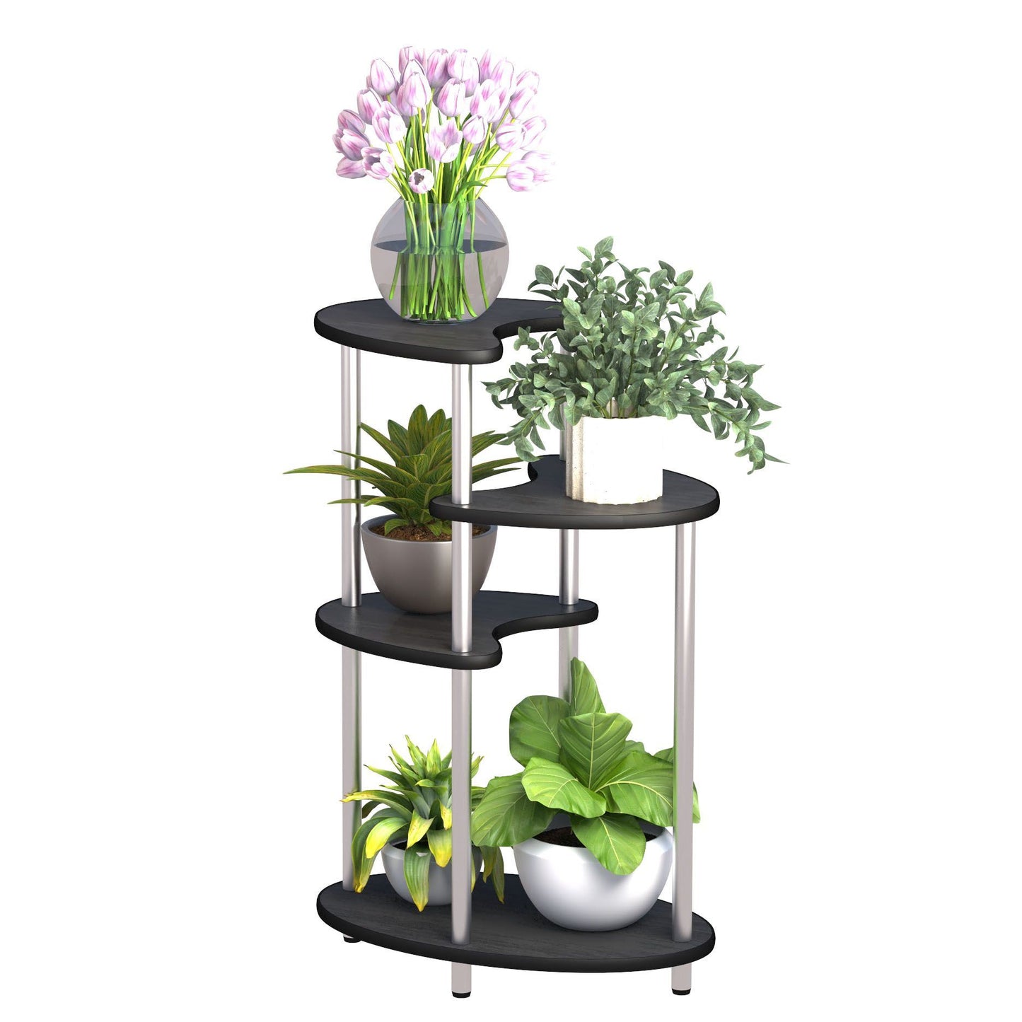 4Tier Metal Plant Stand Foldable Tall Plant Holder Iron Art Corner Plant Display Rack Indoor Outdoor Living Dinning Room-Black