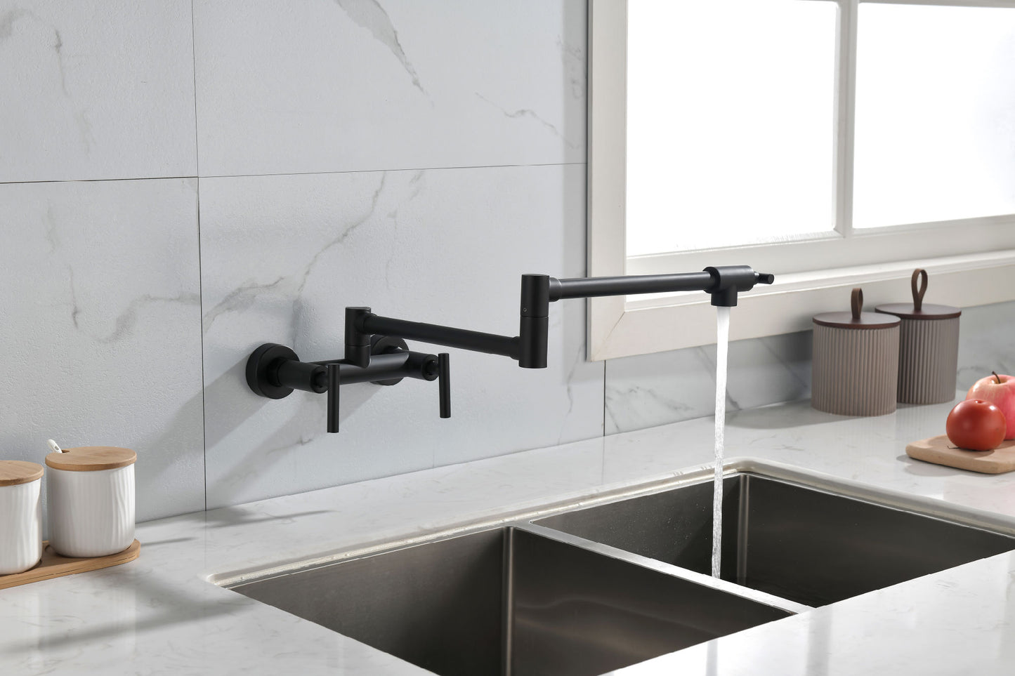 Pot Filler Faucets Both Hot Cold Water Wall Faucet Brass Faucets Kitchen Folding Kitchen Faucets Commercial Sink Faucet 3 Handles 2 Holes Joint Swing Arm Faucets