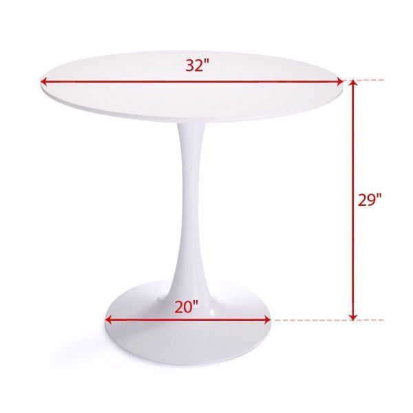 31.5\"H White Tulip Table Mid-Century Dining Table with Round MDF Table Top;  Pedestal Dining Table;  End Table Leisure Coffee Table XH