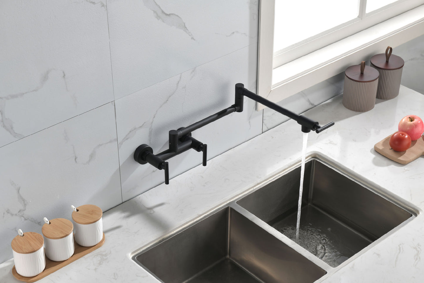 Pot Filler Faucets Both Hot Cold Water Wall Faucet Brass Faucets Kitchen Folding Kitchen Faucets Commercial Sink Faucet 3 Handles 2 Holes Joint Swing Arm Faucets