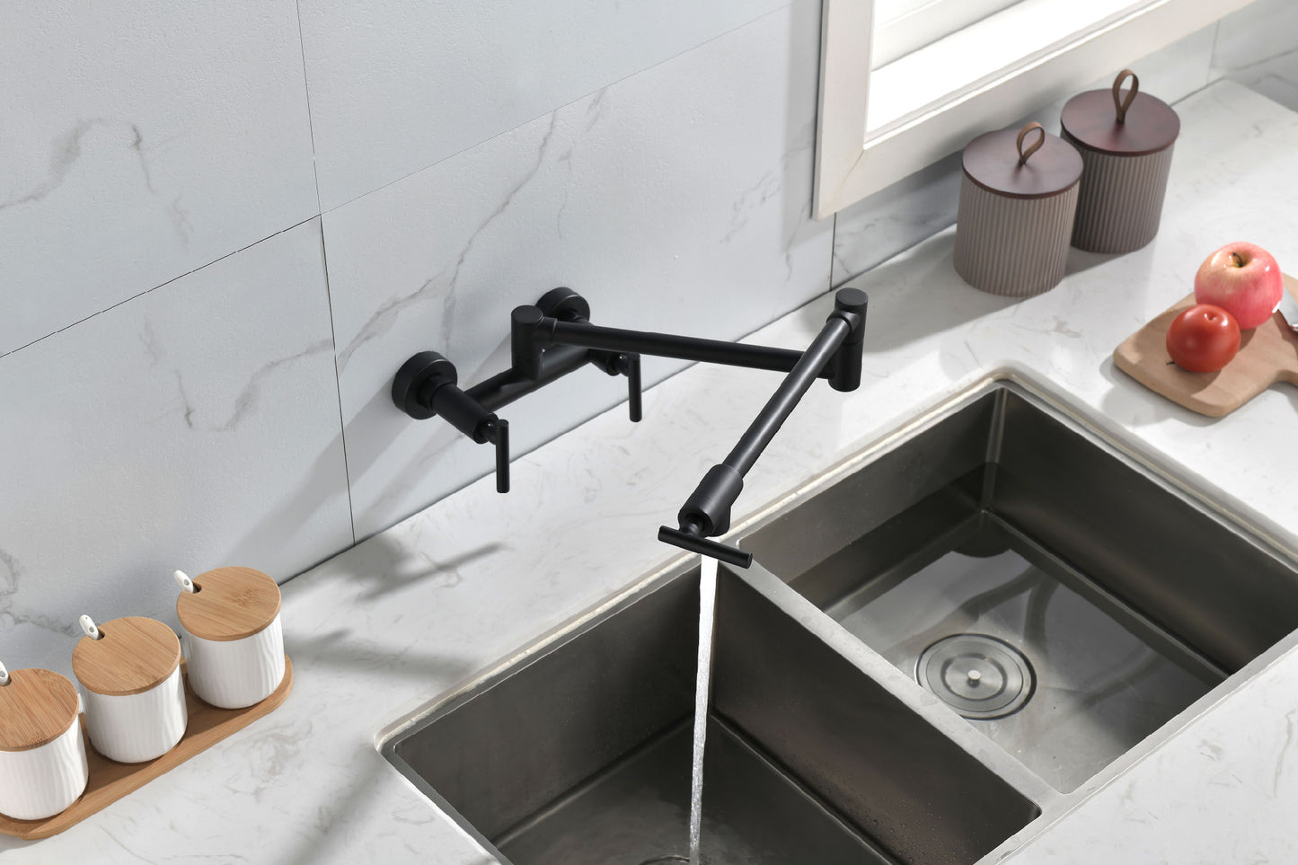 Pot Filler Faucets Both Hot Cold Water Wall Faucet Brass Faucets Kitchen Folding Kitchen Faucets Commercial Sink Faucet 3 Handles 2 Holes Joint Swing Arm Faucets