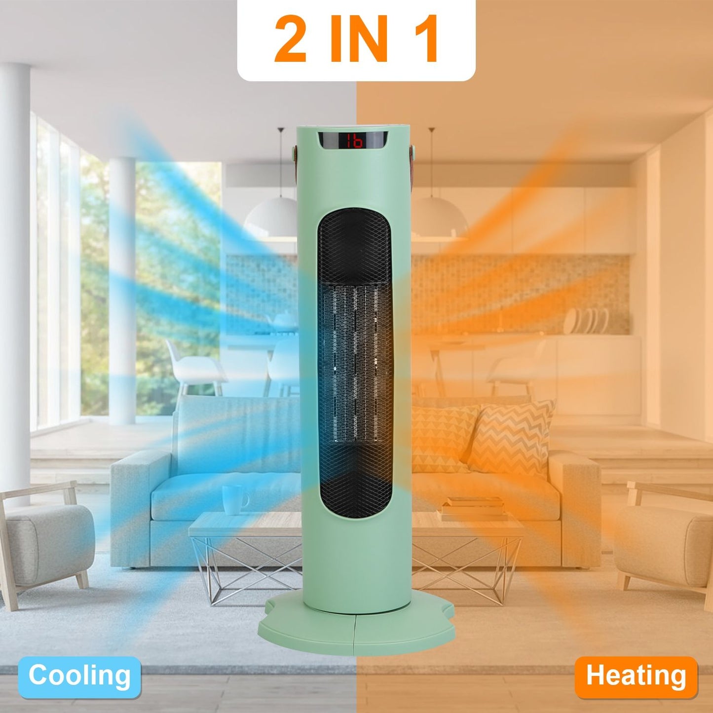 2000W 2 In 1 Oscillating Tower Fan And Heater All Season Heater Fan Combo with 9H Timer Remote Control Overheat Protection