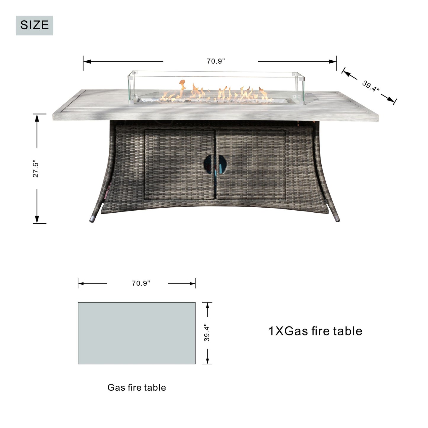 Direct Wicker PE Rattan and Aluminium Patio Dining Fire Pit Table (Table Only)