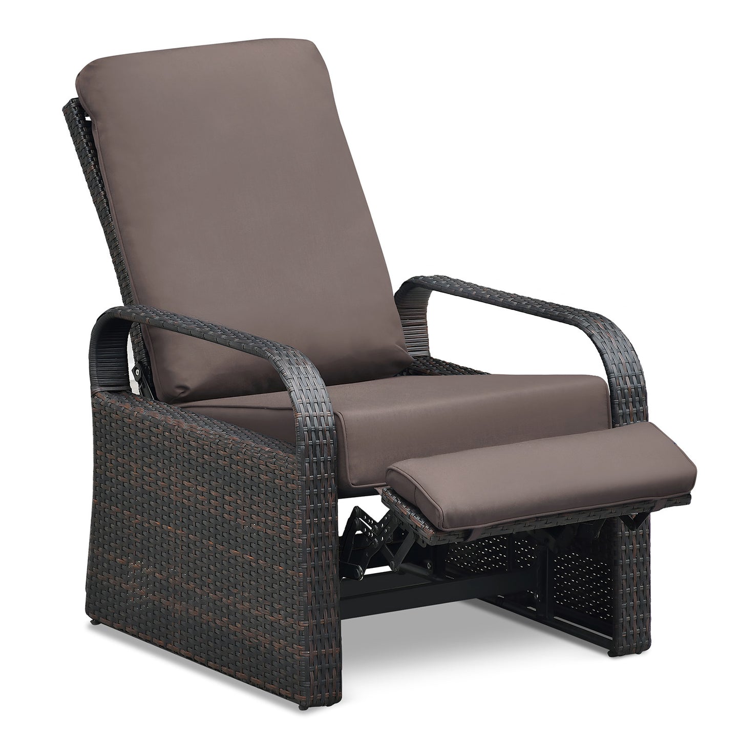 Outdoor Recliner Chair;  Automatic Adjustable Wicker Lounge Recliner Chair with 5.12'' Thicken Cushion