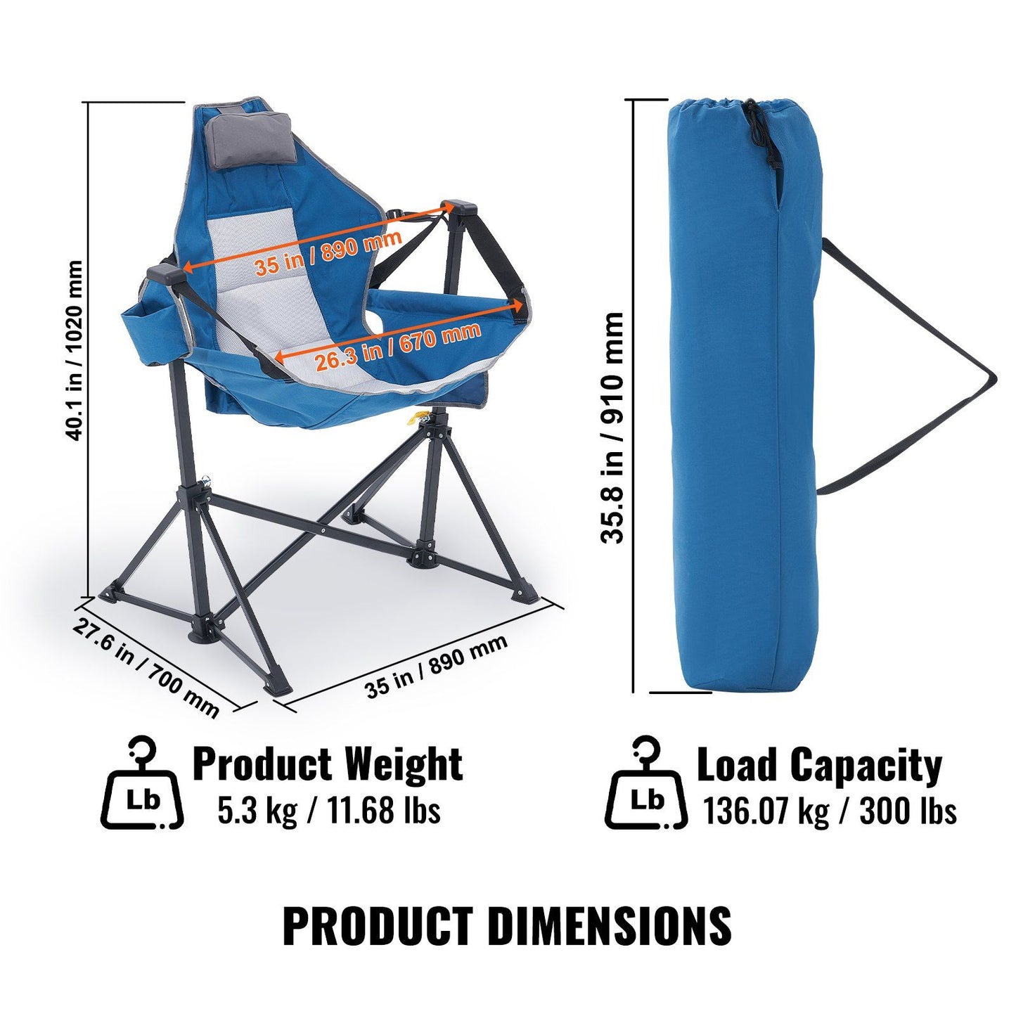 Camping Chair Hammock Chair 300 lbs Load Capacity Hammock Folding Chair