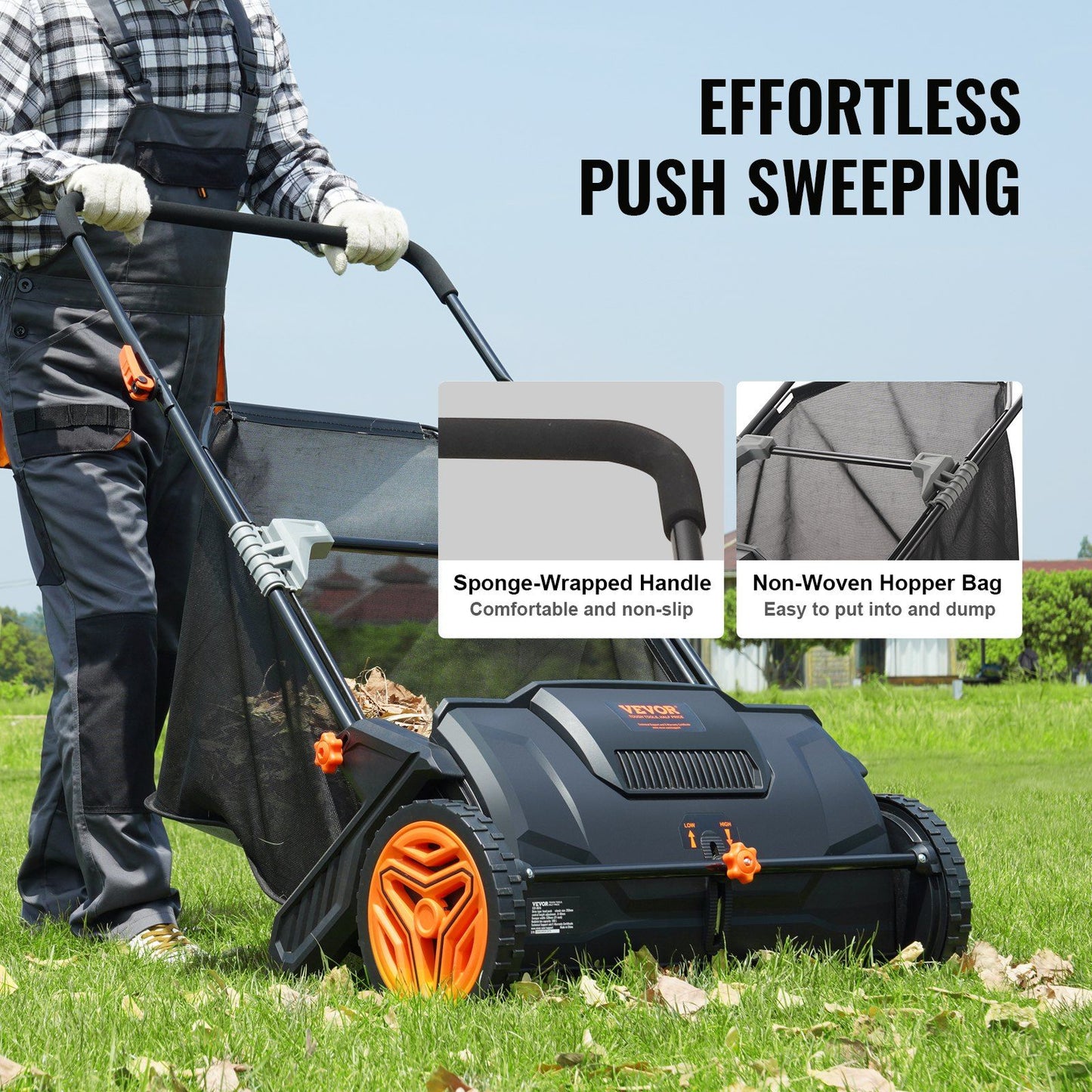 Push Lawn Sweeper/ 21-inch Leaf & Grass Collector