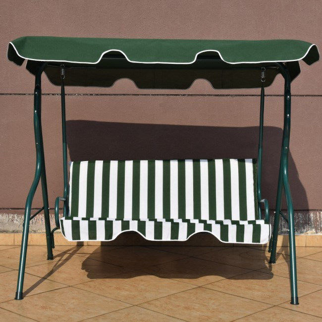 3 Seat Outdoor Patio Canopy Swing with Cushioned Steel Frame