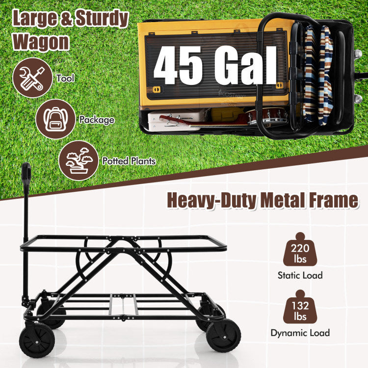 Collapsible Folding Wagon Cart with Adjustable Handlebar