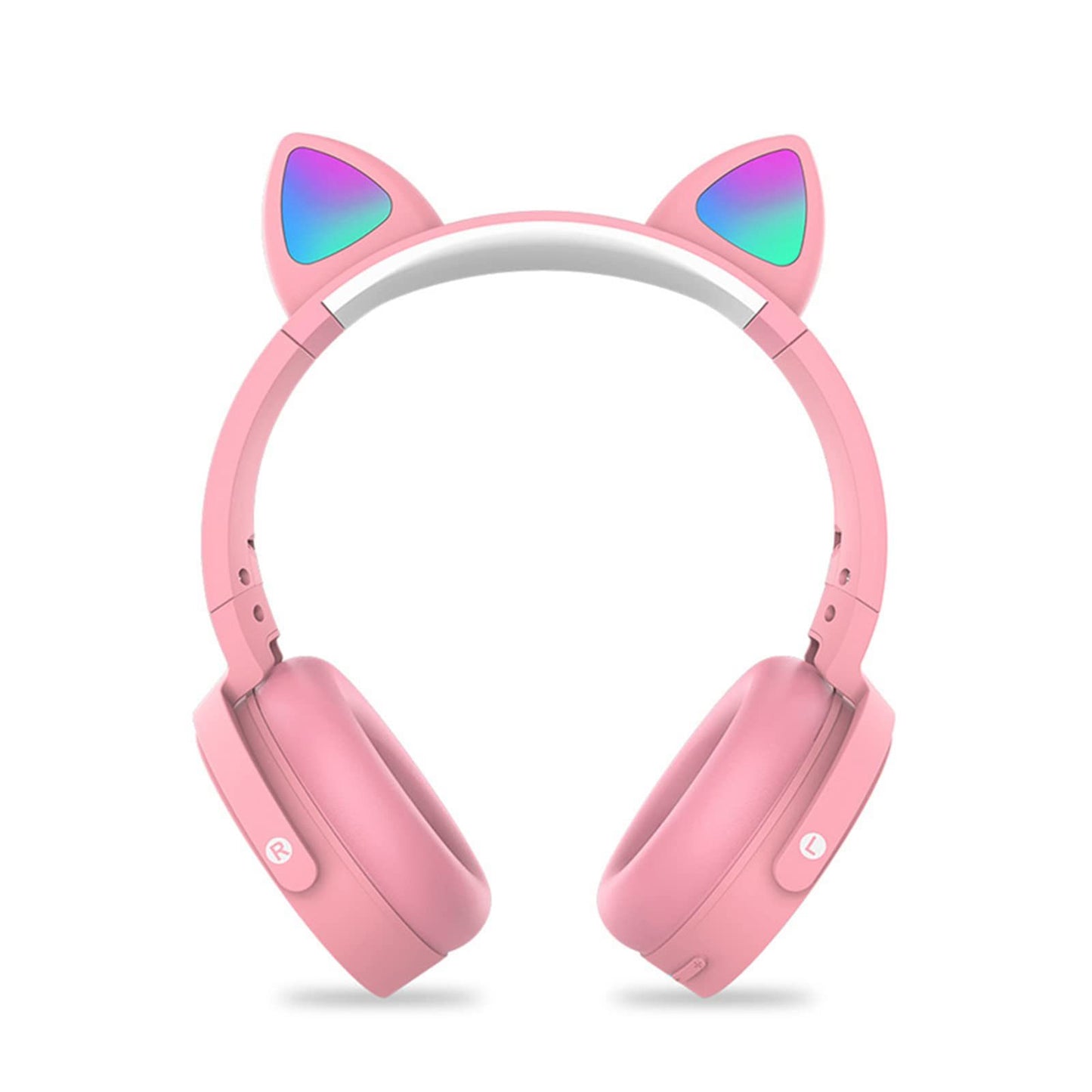 Fidget Headphones Kids Toy Headset, Wireless Bluetooth Headphone Pop Bubble On-Ear Headphone Fidget Toy Rainbow Color Fidget Headset for Children Adults (Pink-Cat)