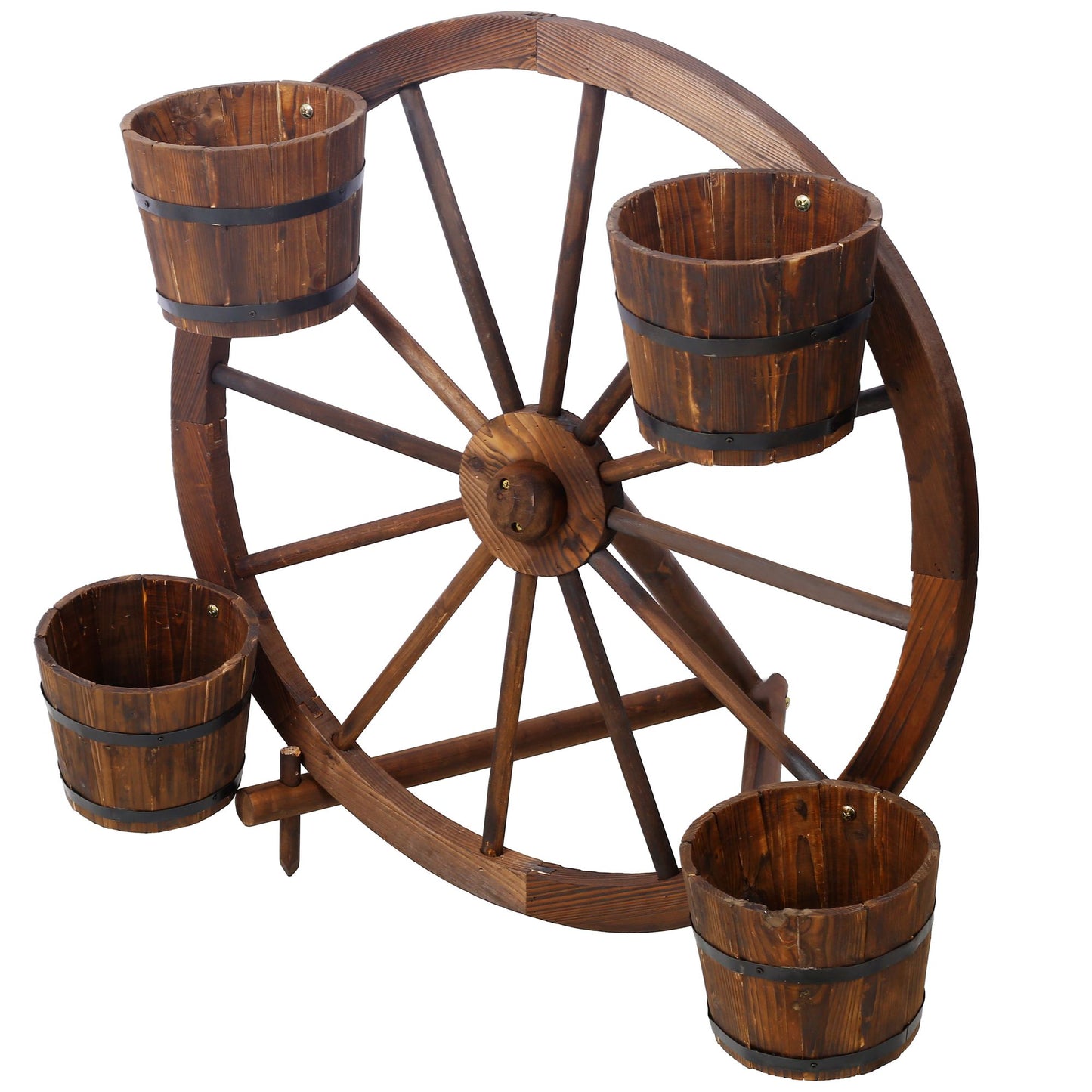 Wood wagon wheel barrel planter,Wagon Wheel Barrel Planter Display