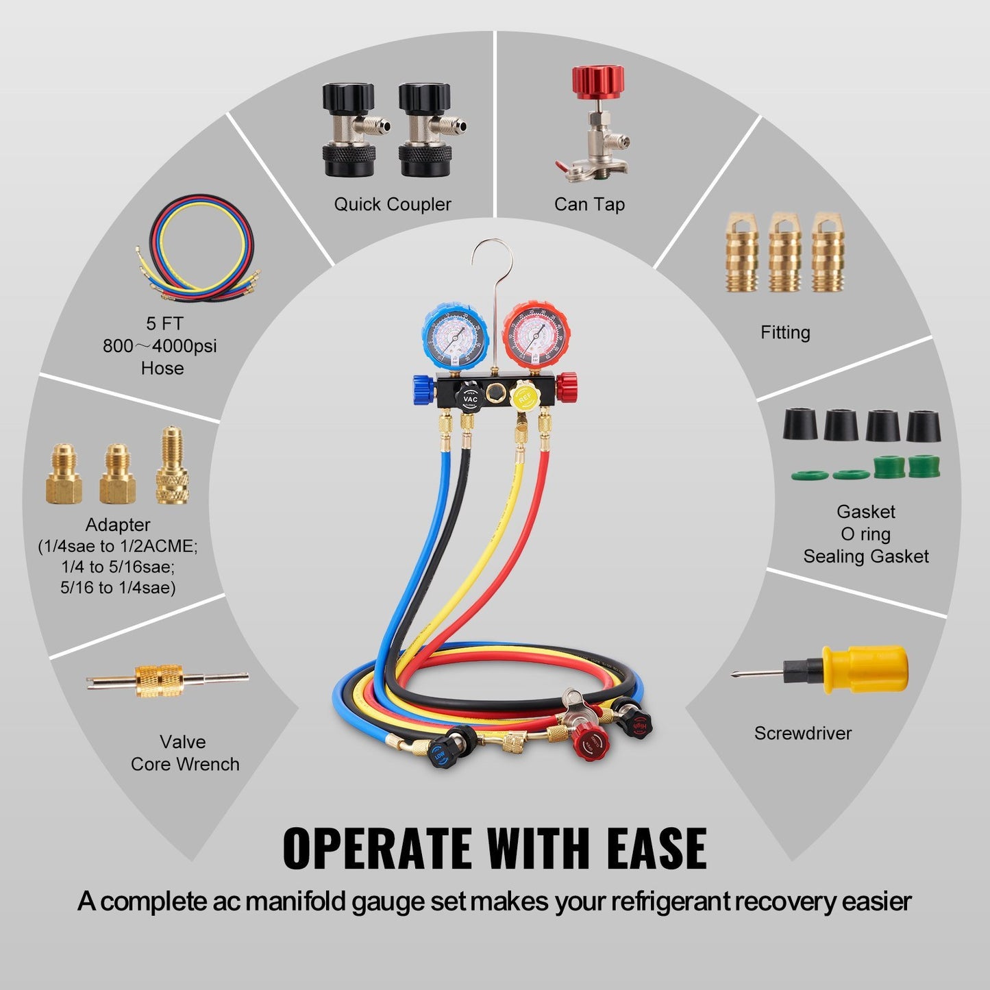 4 Way AC Gauge - AC Manifold Gauge Set