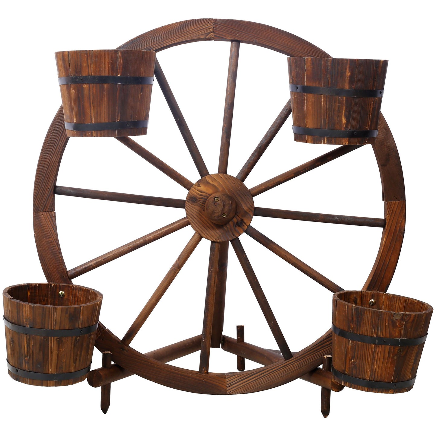 Wood wagon wheel barrel planter,Wagon Wheel Barrel Planter Display