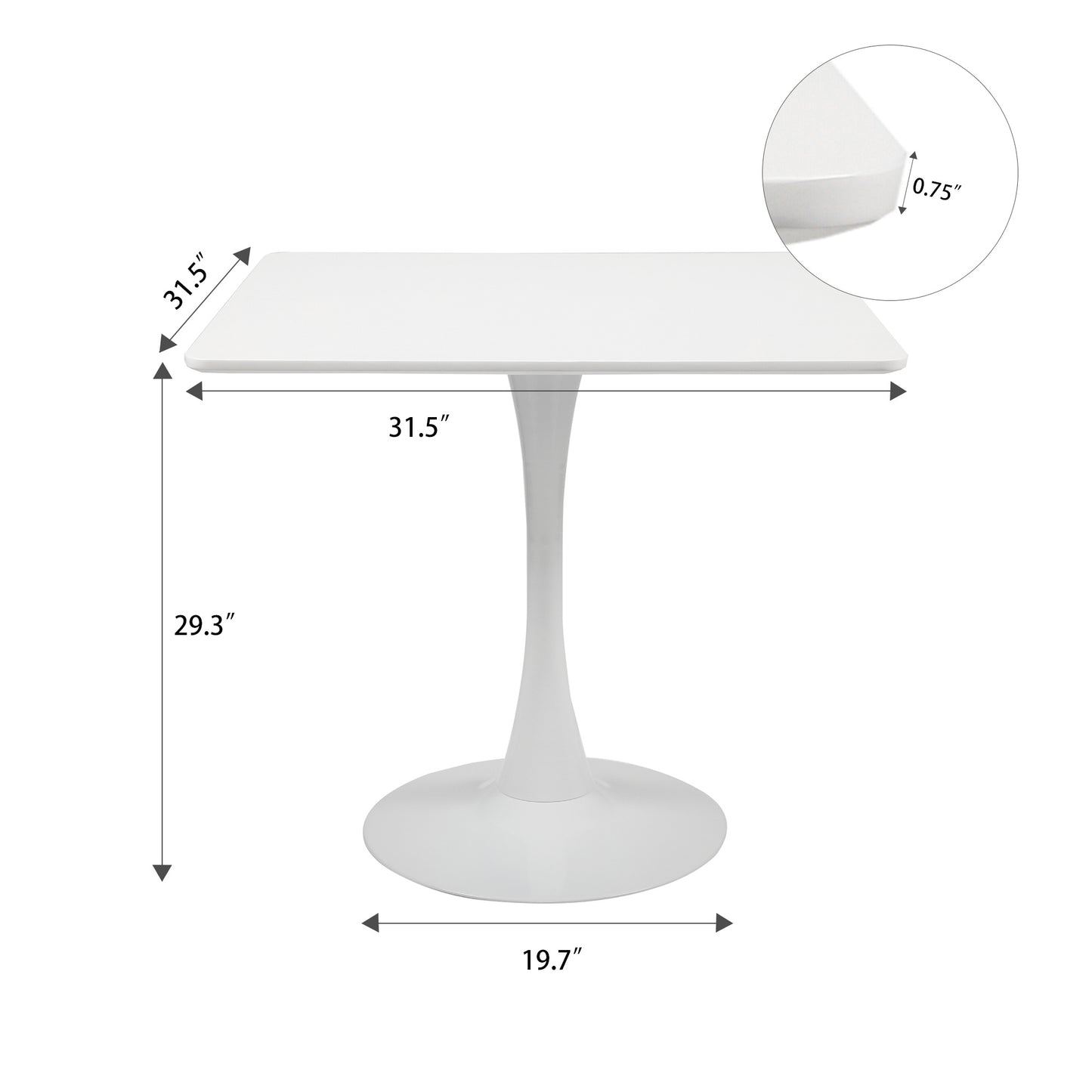 31.5\"H White Tulip Table Mid-Century Dining Table with Round MDF Table Top;  Pedestal Dining Table;  End Table Leisure Coffee Table XH