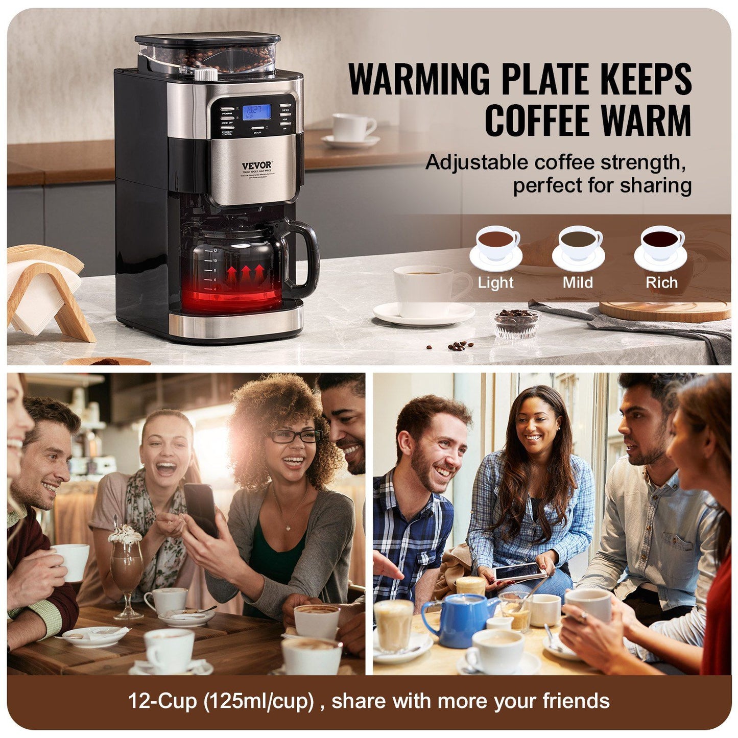 12-Cup Coffee Maker Drip Coffee Machine with 24-Hour Timer for Auto Brew