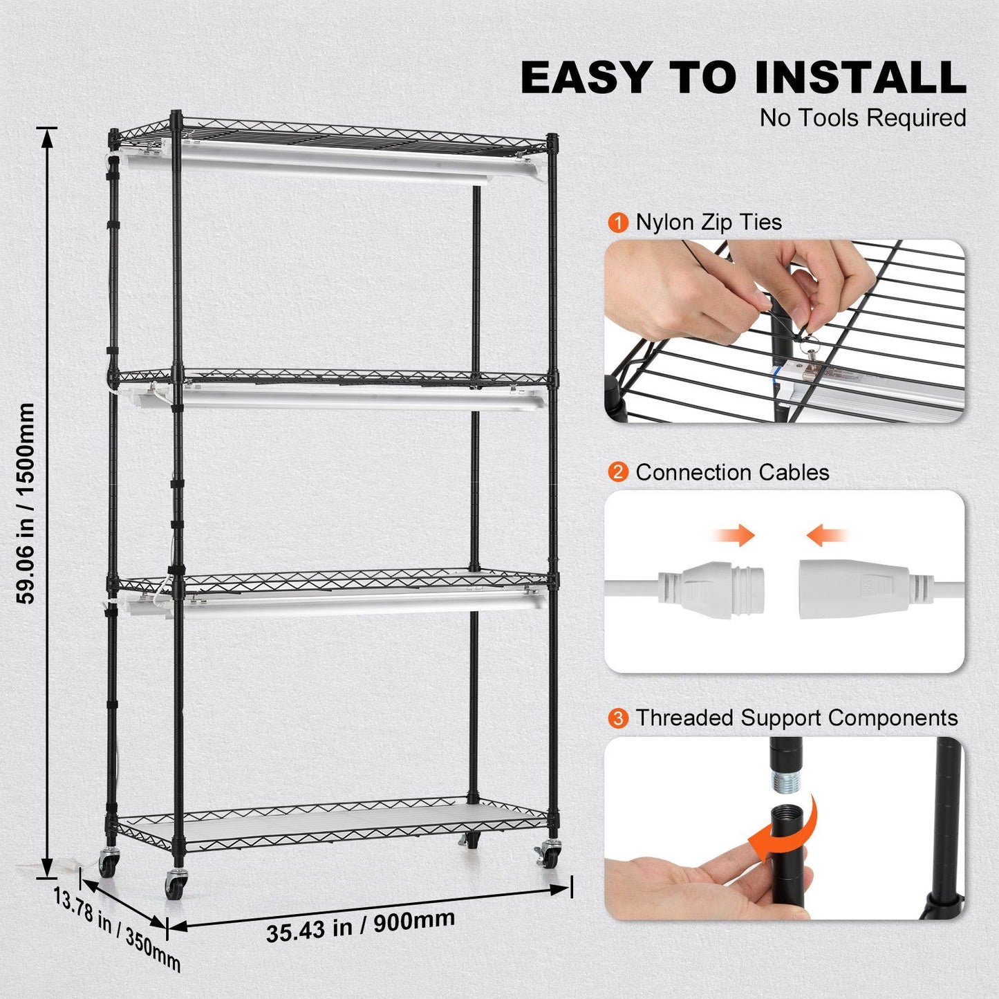 Plant Stand with Grow Lights 4 Tiers 180W 59.1" Tall Plant Grow Shelf