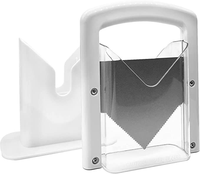 1pc Stainless Steel Bagel Guillotine Slicer With Safety Handle - Knife And Holder Guide For Easy And Fast Bagel And Hamburger Bun Cutter (White)