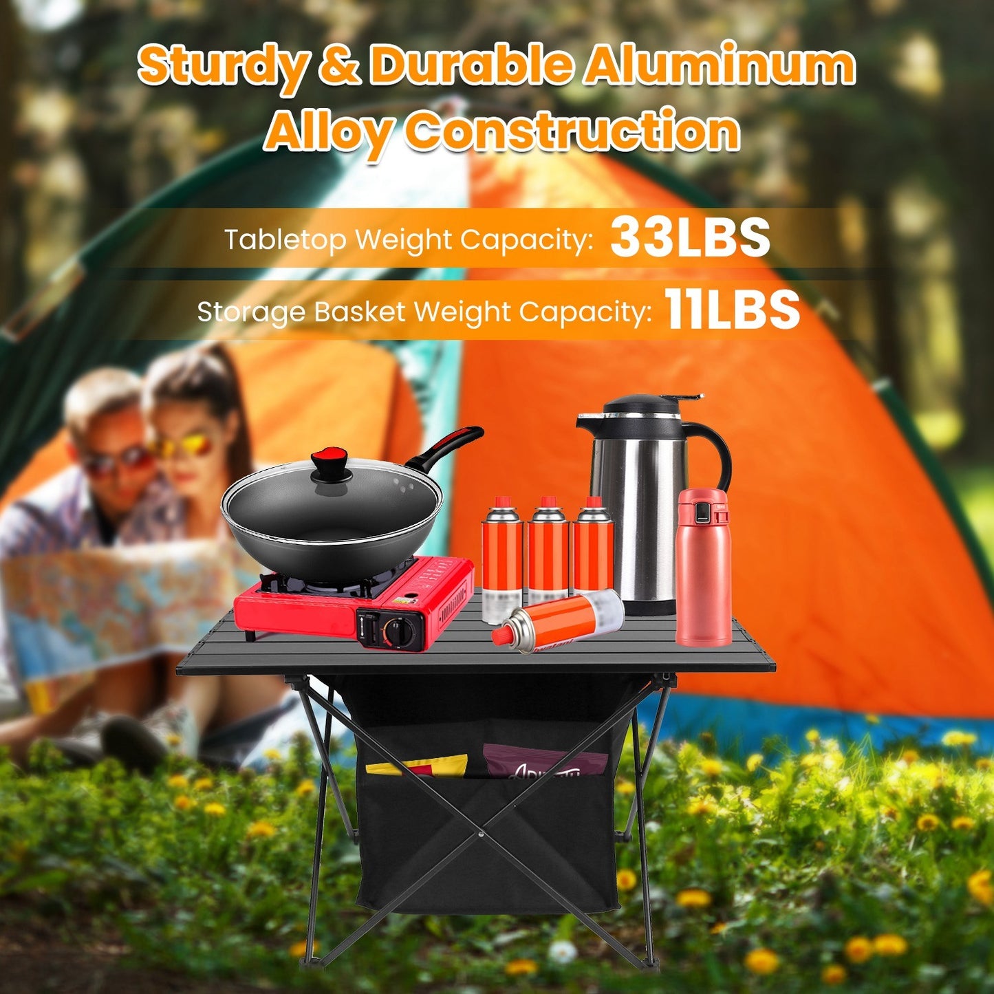 Rustproof Portable Aluminum Alloy Roll-Up Camping Table