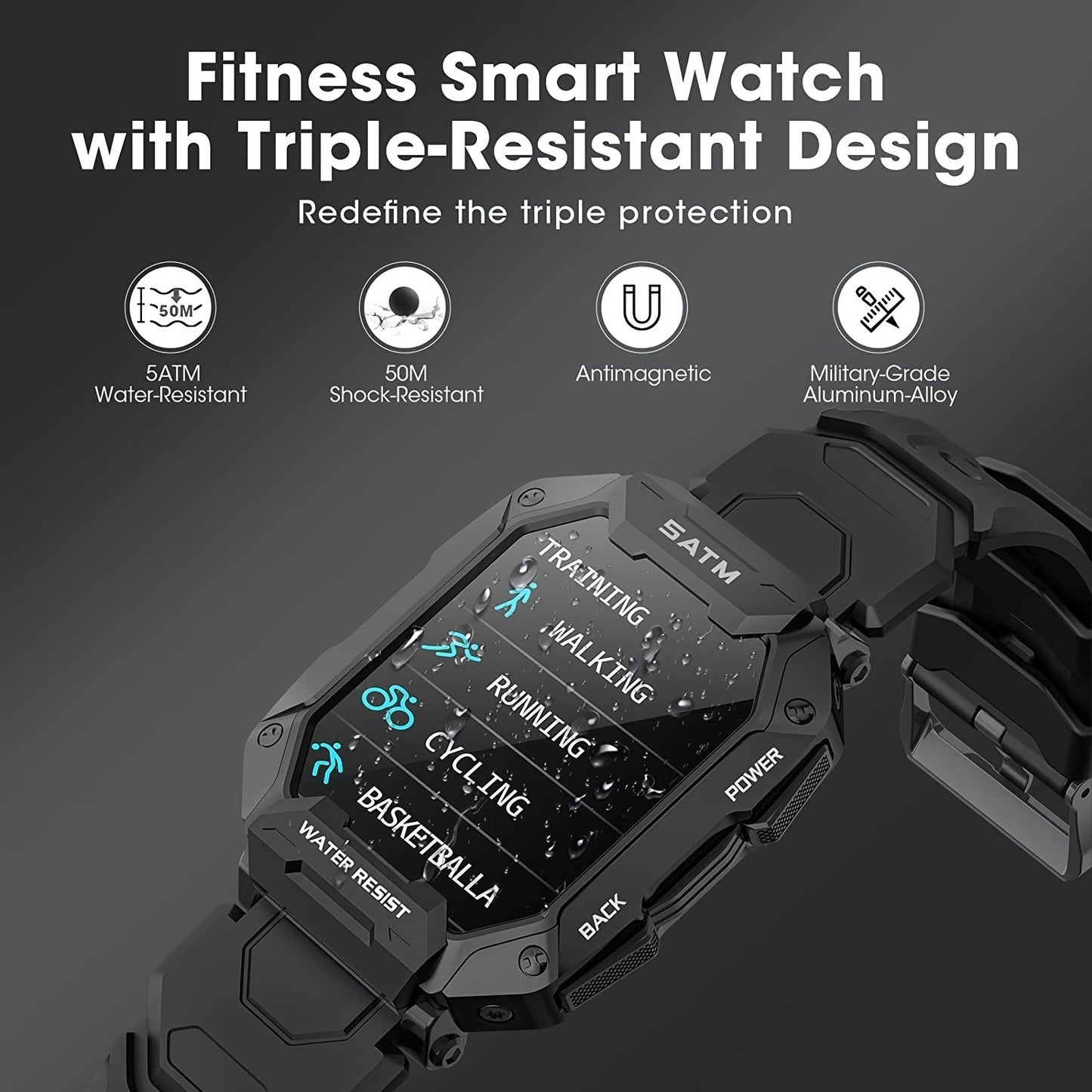 Military Smart Watch For Men; All-New 1.71'' Tactical Smartwatch For Android Phones And IPhone Compatible; 5ATM Fitness Tracker With Blood Pressure; Heart Rate; Blood Oxygen Monitor