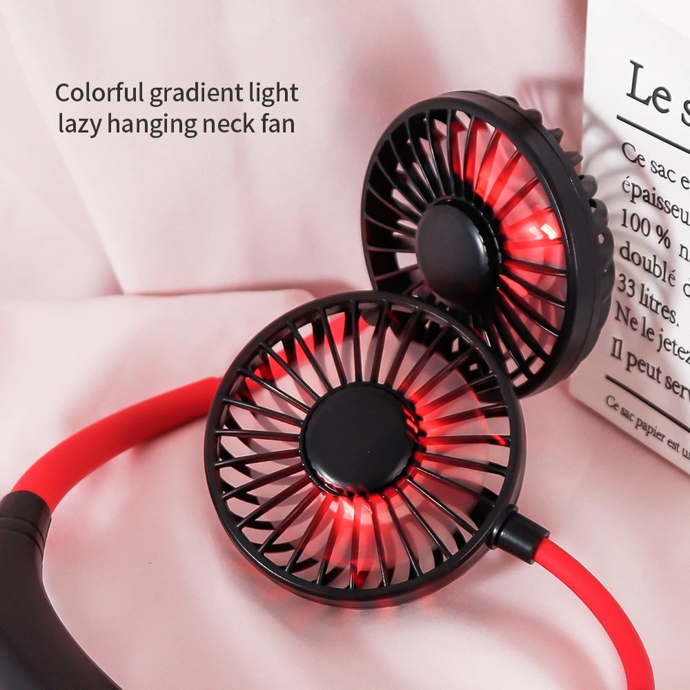 Mini Portable Hanging Neckband Fan USB Rechargeable Double Fans Air Cooler Conditioner Colorful Aroma Electric Desk Fan For Room XH