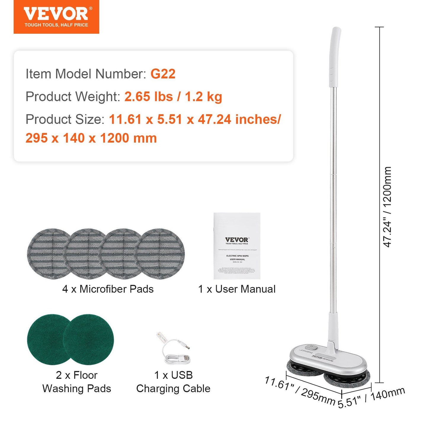 Cordless Electric Mop, Up to 70 mins Powerful Battery