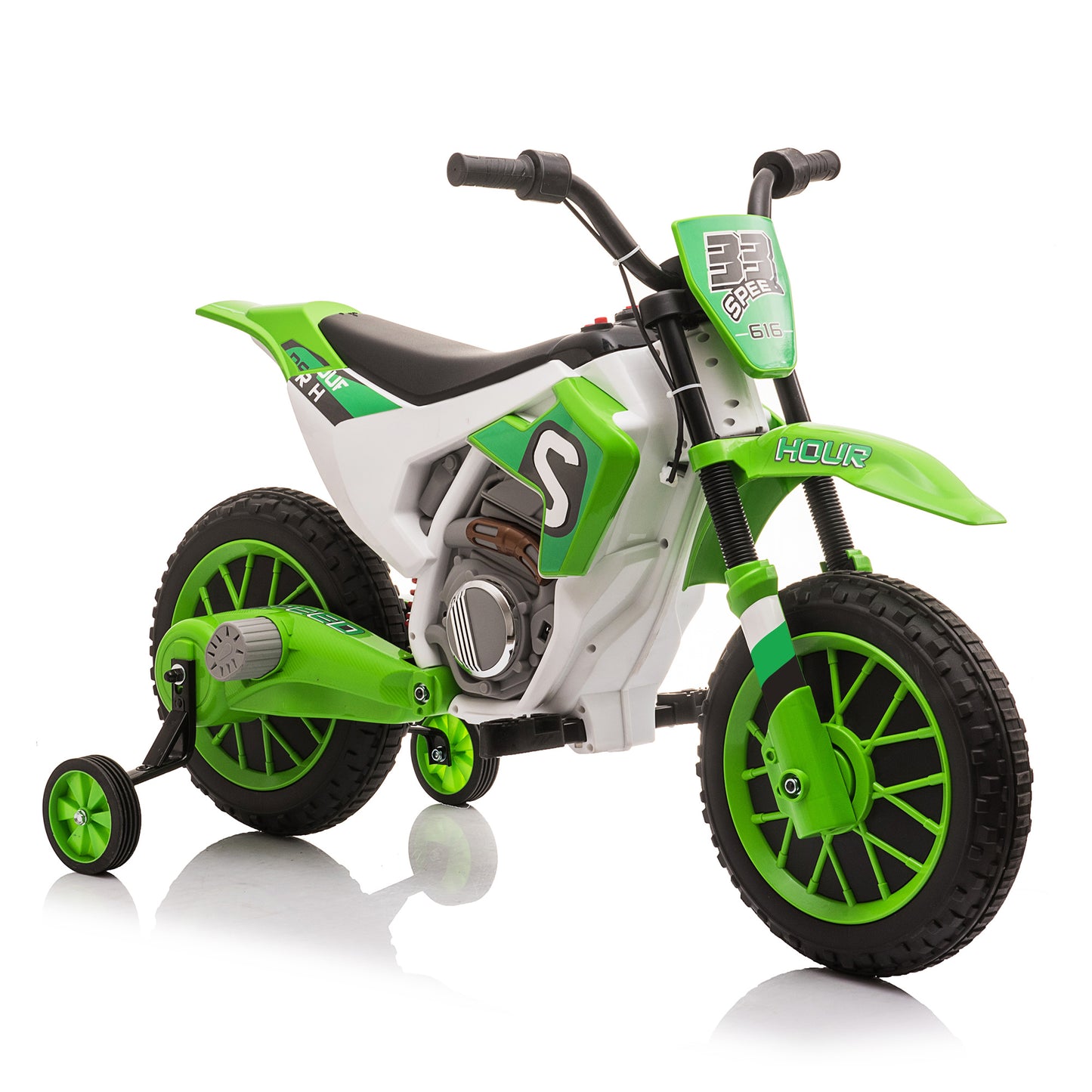 12V Kids Ride on Toy Motorcycle, Electric Motor Toy Bike with Training Wheels for Kids 3-6, Green