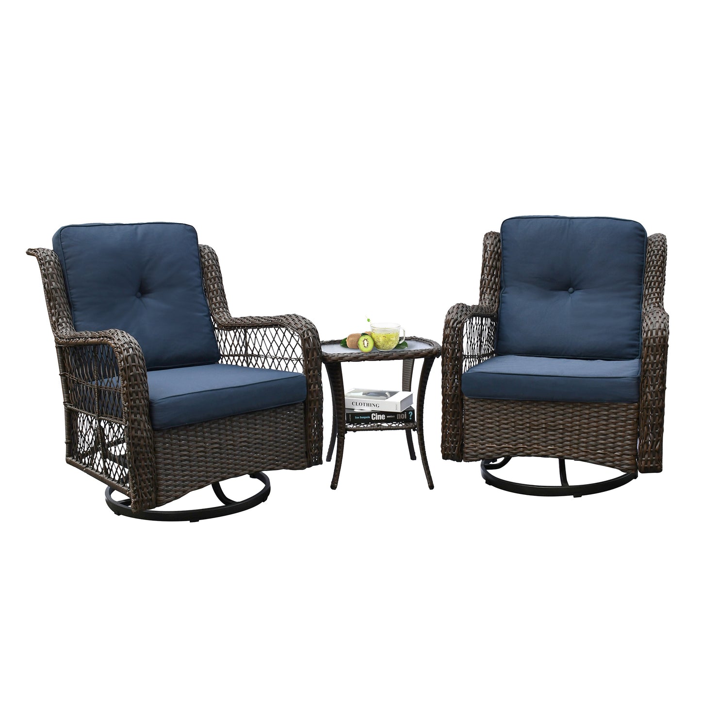 Outdoor Bistro Set 3 Pieces;  Outdoor Resin Wicker Swivel Rocker Patio Chair