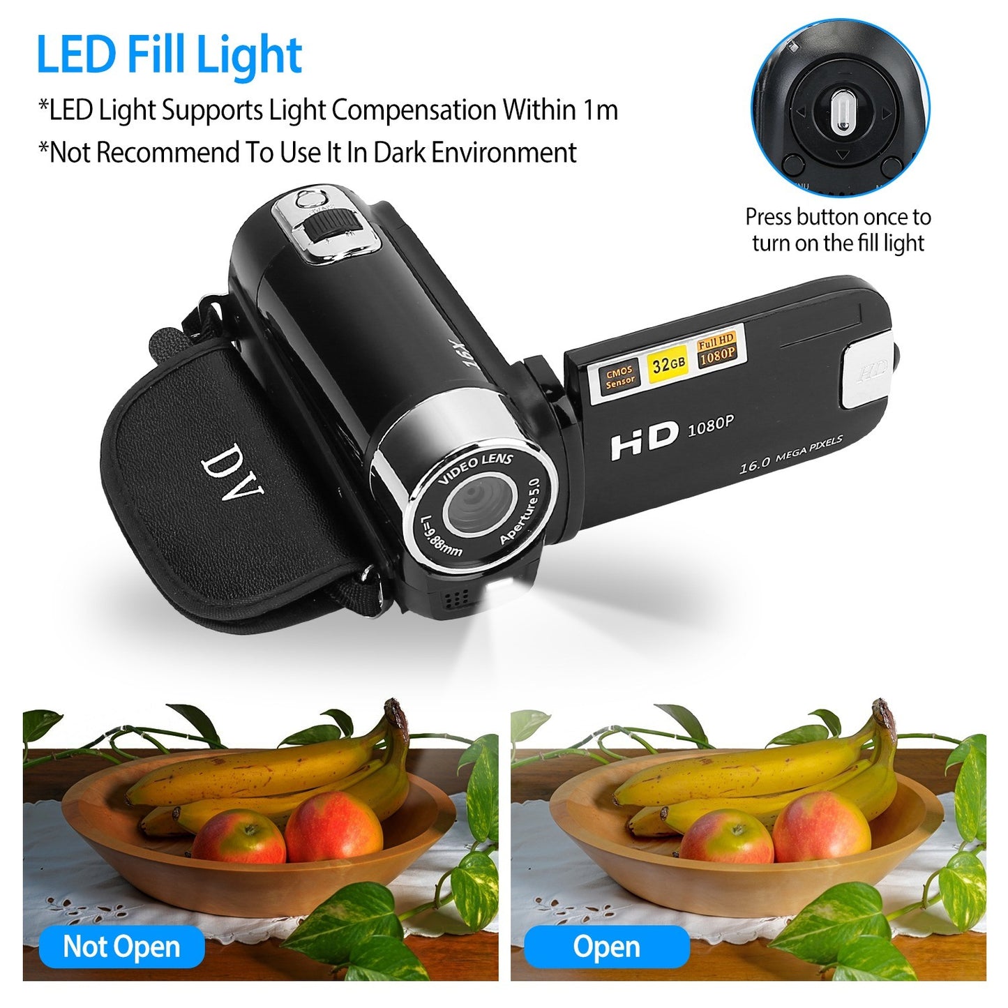 HD 1080P Digital Video Camcorder 2.7in 16X Zoom DV Camera 270° Rotation Rechargeable Kid Camera w/Fill Light Selfie