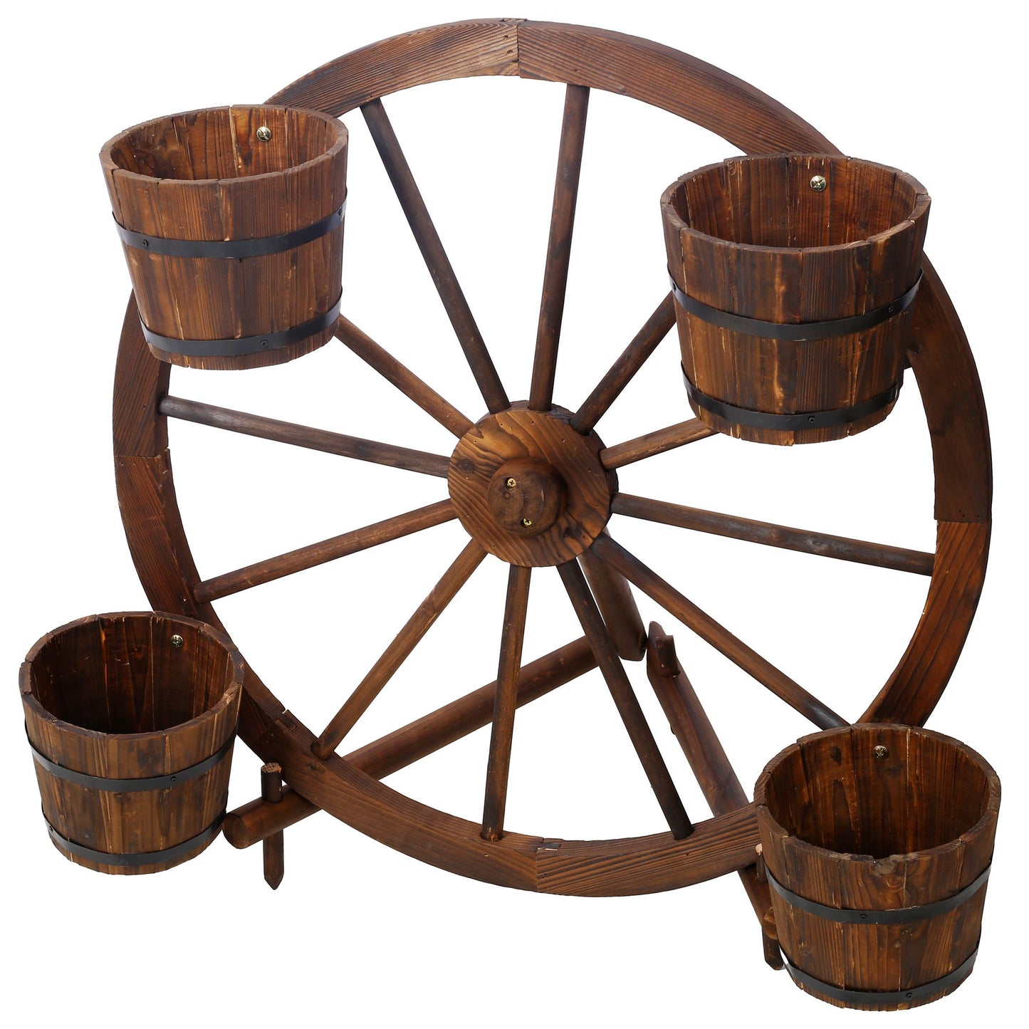 Wood wagon wheel barrel planter,Wagon Wheel Barrel Planter Display