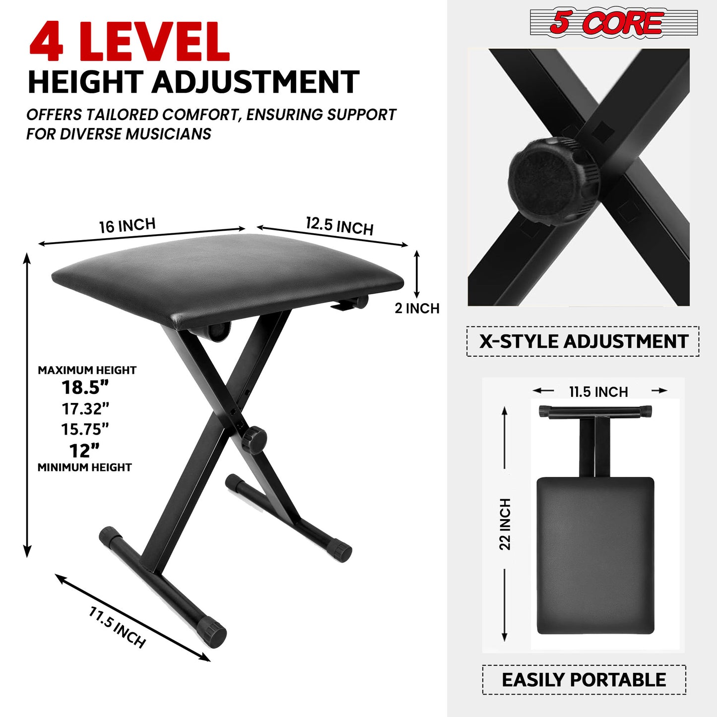 5 Core Keyboard Bench Pair X Style Piano Stool