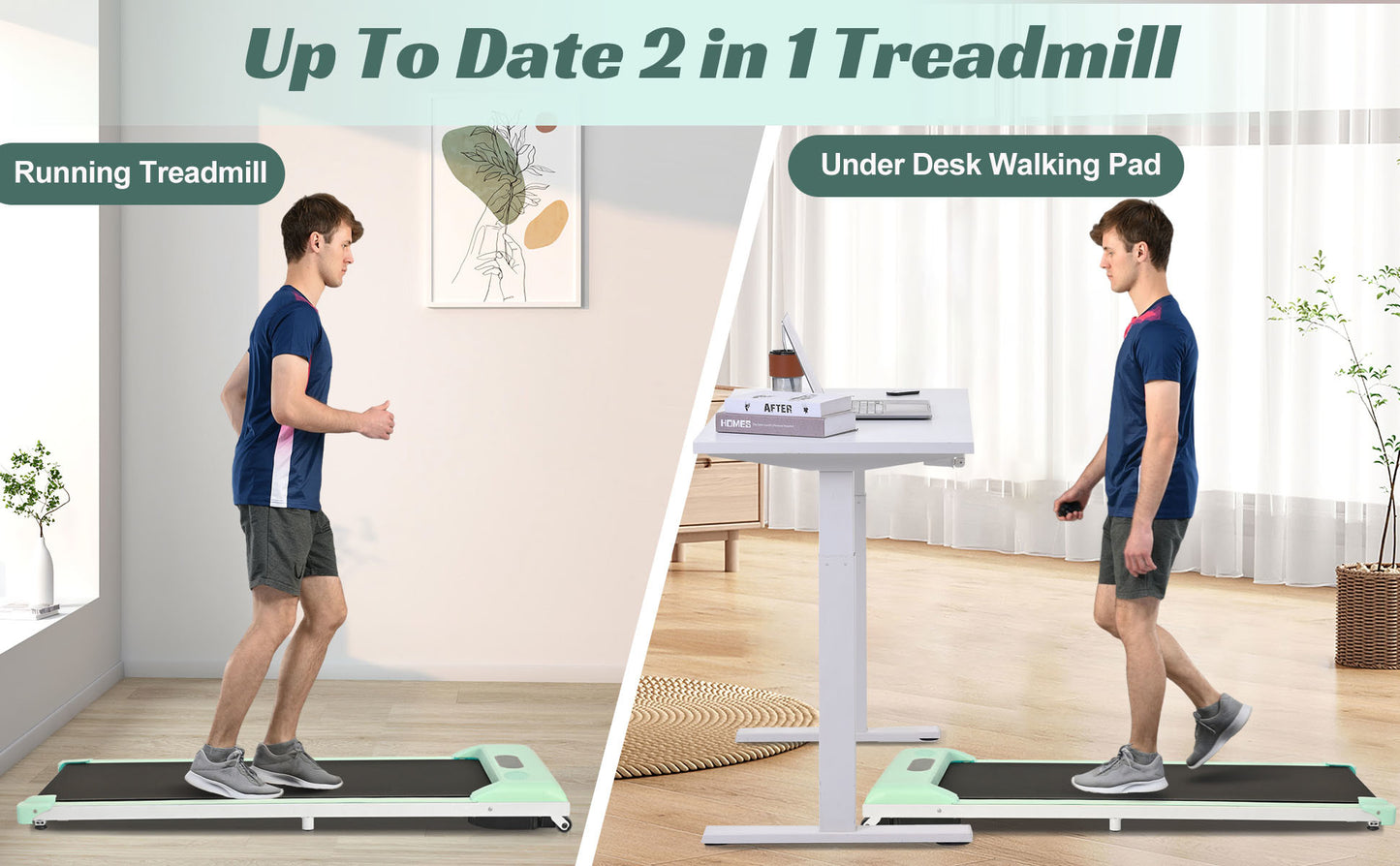 2 in 1 Under Desk Electric Treadmill 2.5HP, with Bluetooth APP and speaker, Remote Control, Display, Walking Jogging Running Machine Fitness Equipment for Home Gym Office