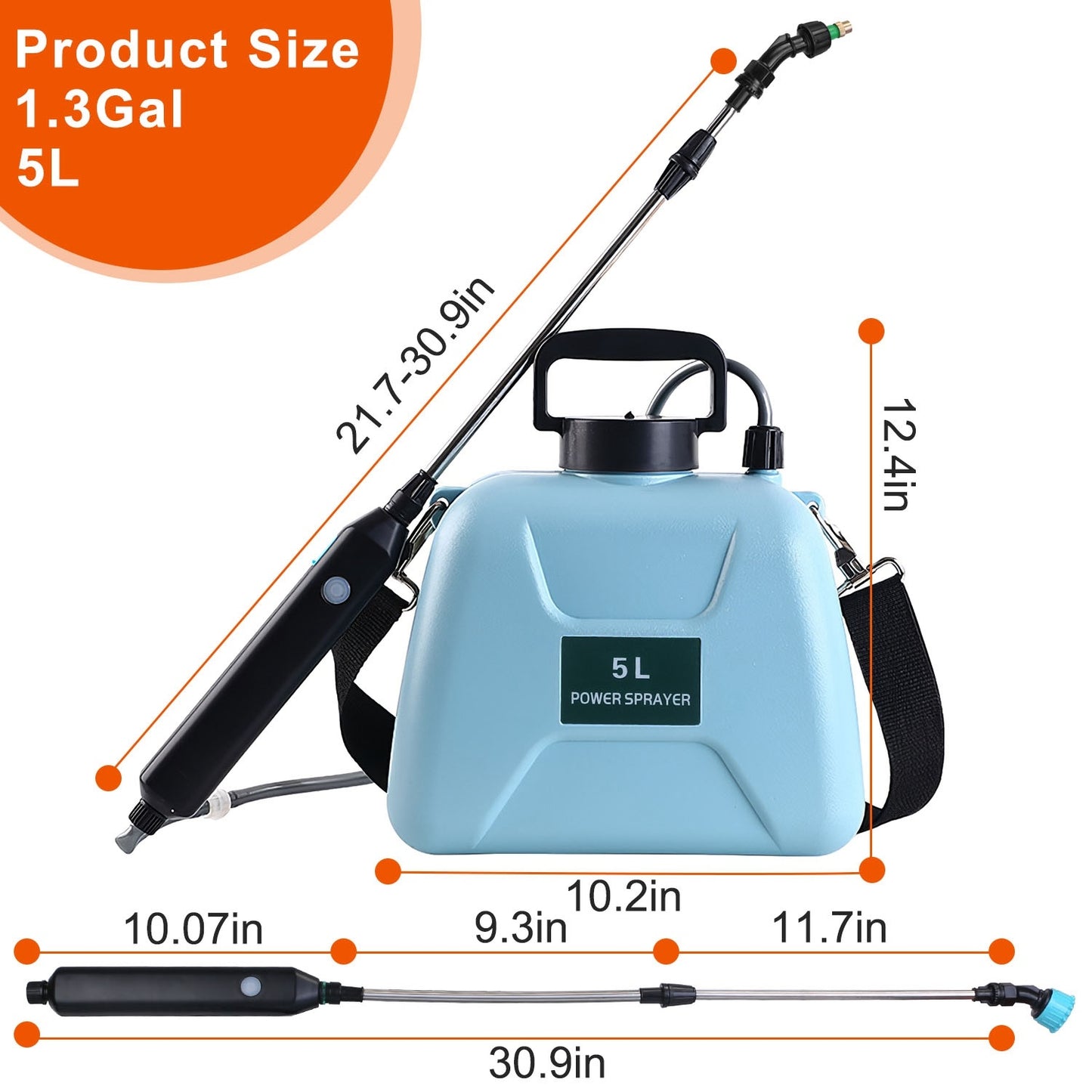 5L/1.3Gallon Electric Plant Sprayer Telescopic Rechargeable Garden Sprayer