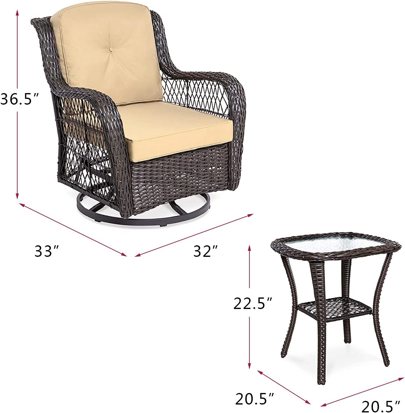 Outdoor Bistro Set 3 Pieces;  Outdoor Resin Wicker Swivel Rocker Patio Chair